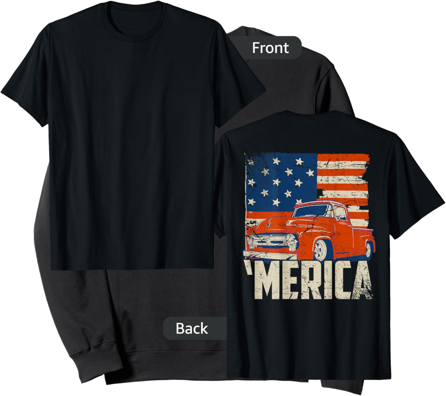 1953 Pickup truck and flag 'Merica shirt Classic truck Sweatshirt - Sweatshirt | Black