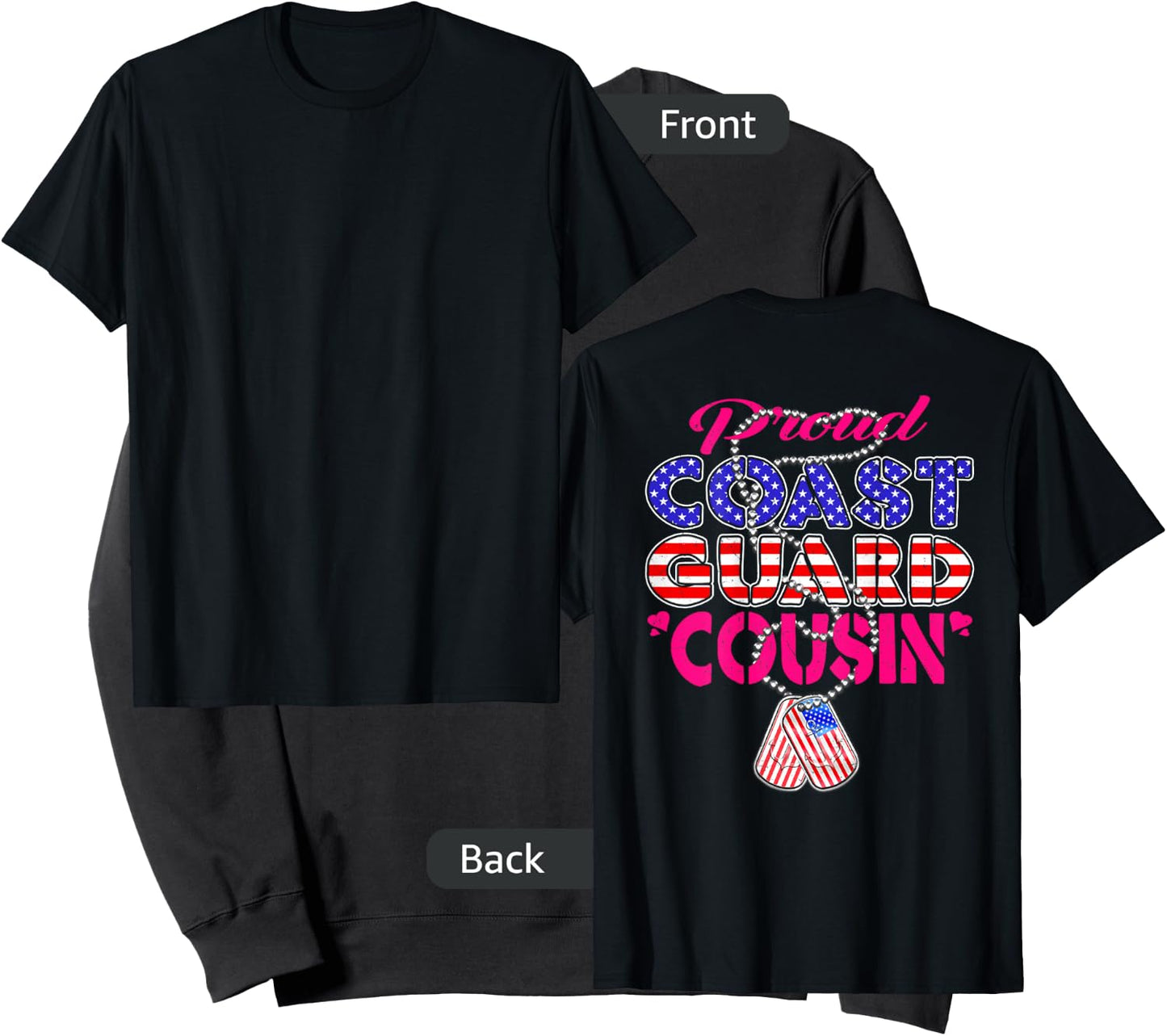 Proud US Coast Guard Cousin US Flag Dog Tag Military Family Sweatshirt - Sweatshirt | Black