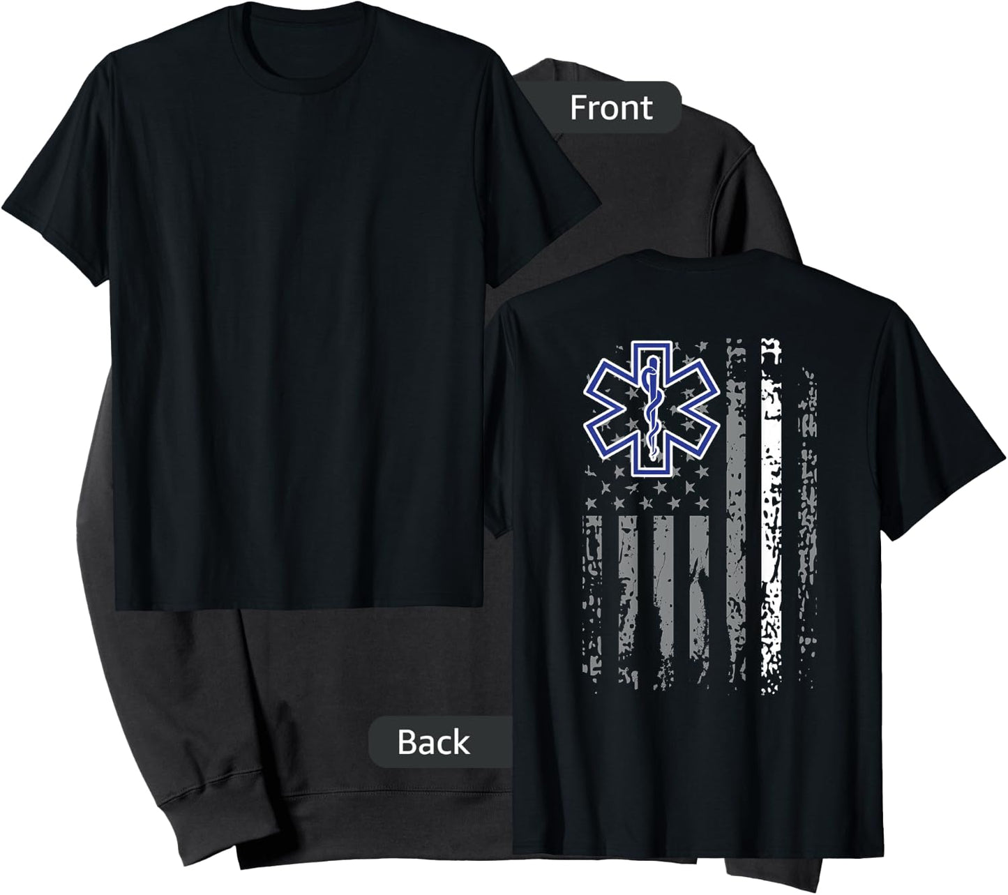 Thin White Line EMS EMT Paramedic American Flag Back Print Sweatshirt - Sweatshirt | Black