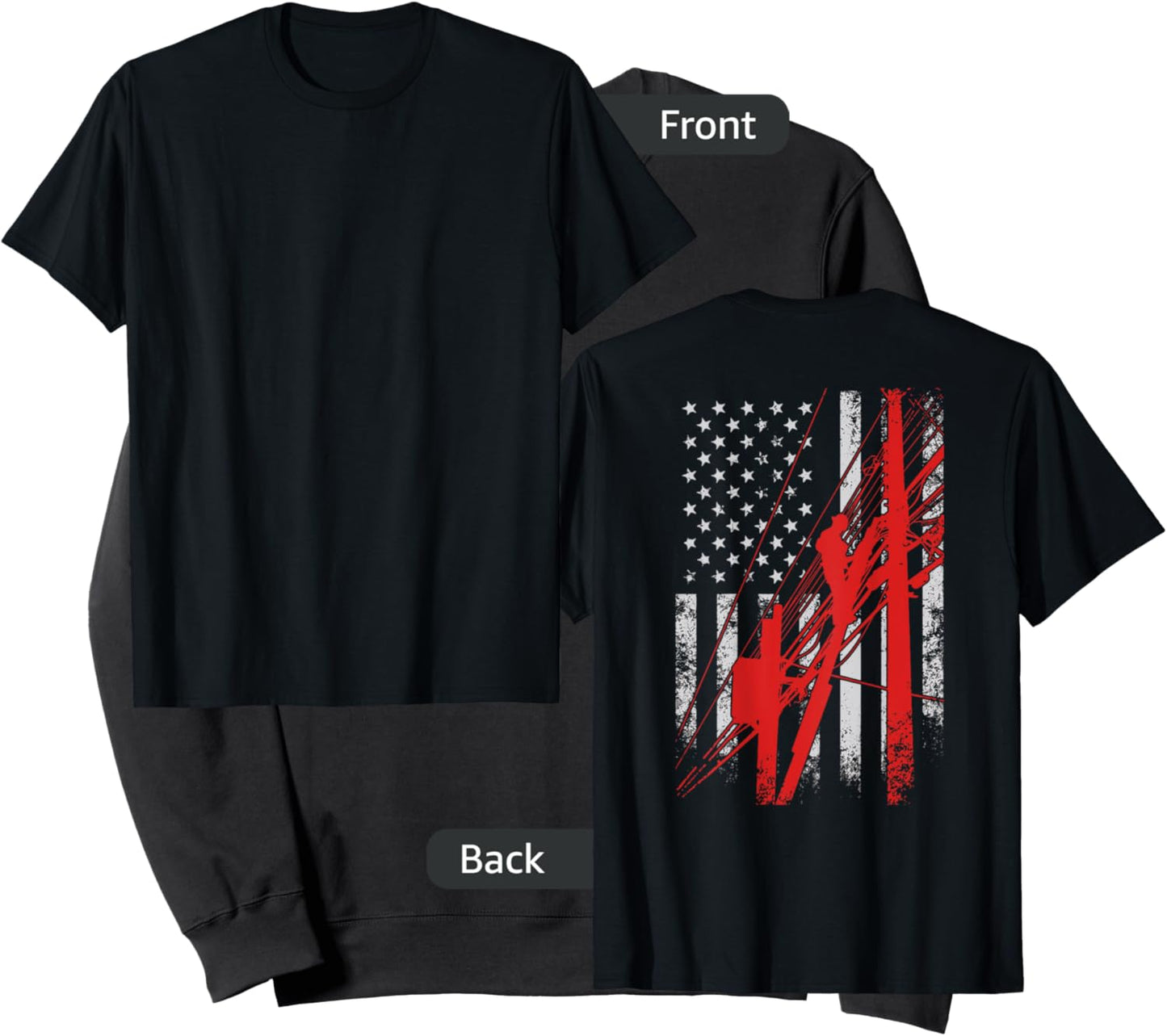 Lineman Shirt - USA Flag design (printed on back) Sweatshirt - Sweatshirt | Black