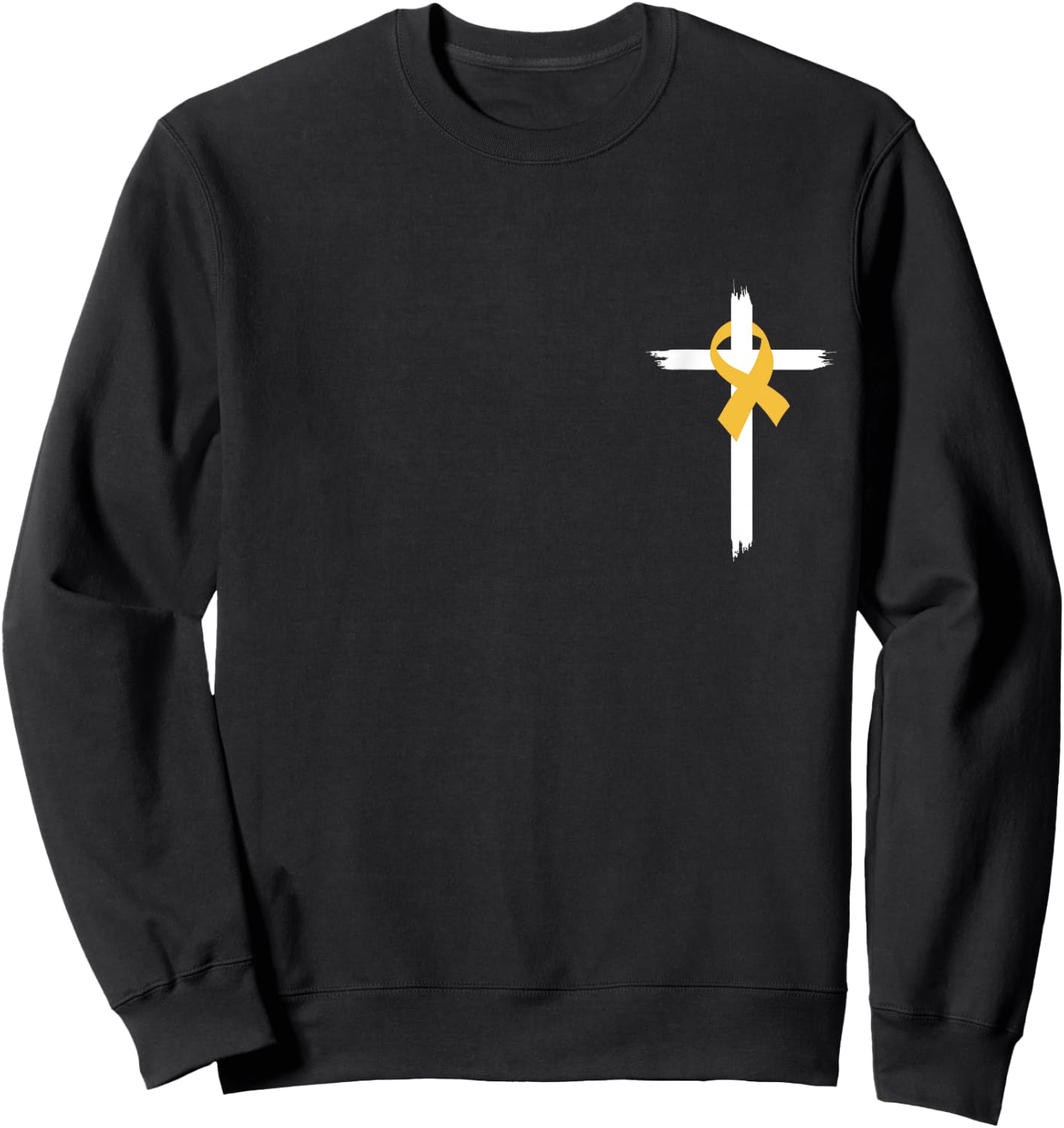 Christian Cross Jesus Gold Ribbon Childhood Cancer Awareness Sweatshirt - Sweatshirt | Black