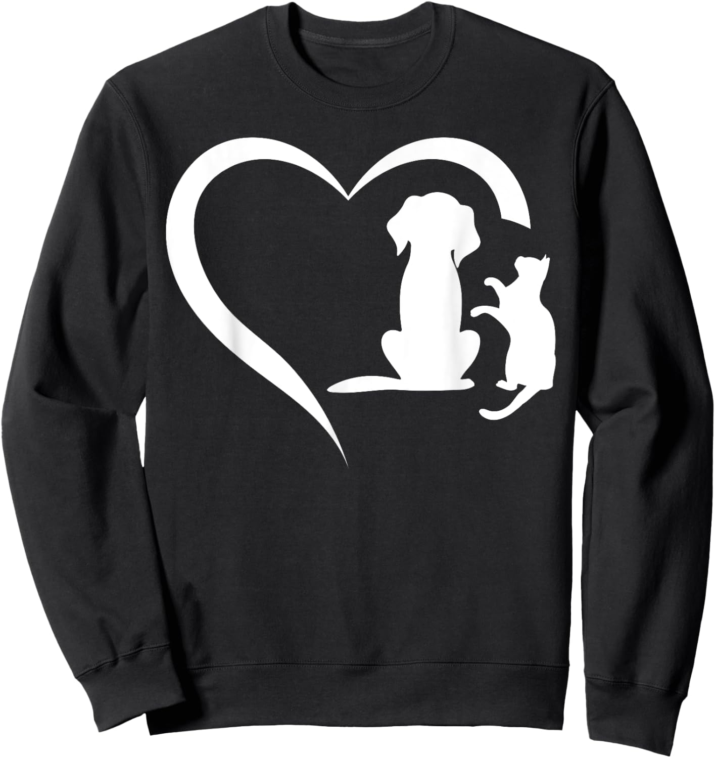 Dog Puppy and Baby Cat Heart Animal Dog & Cat Heart Sweatshirt - Sweatshirt | Black