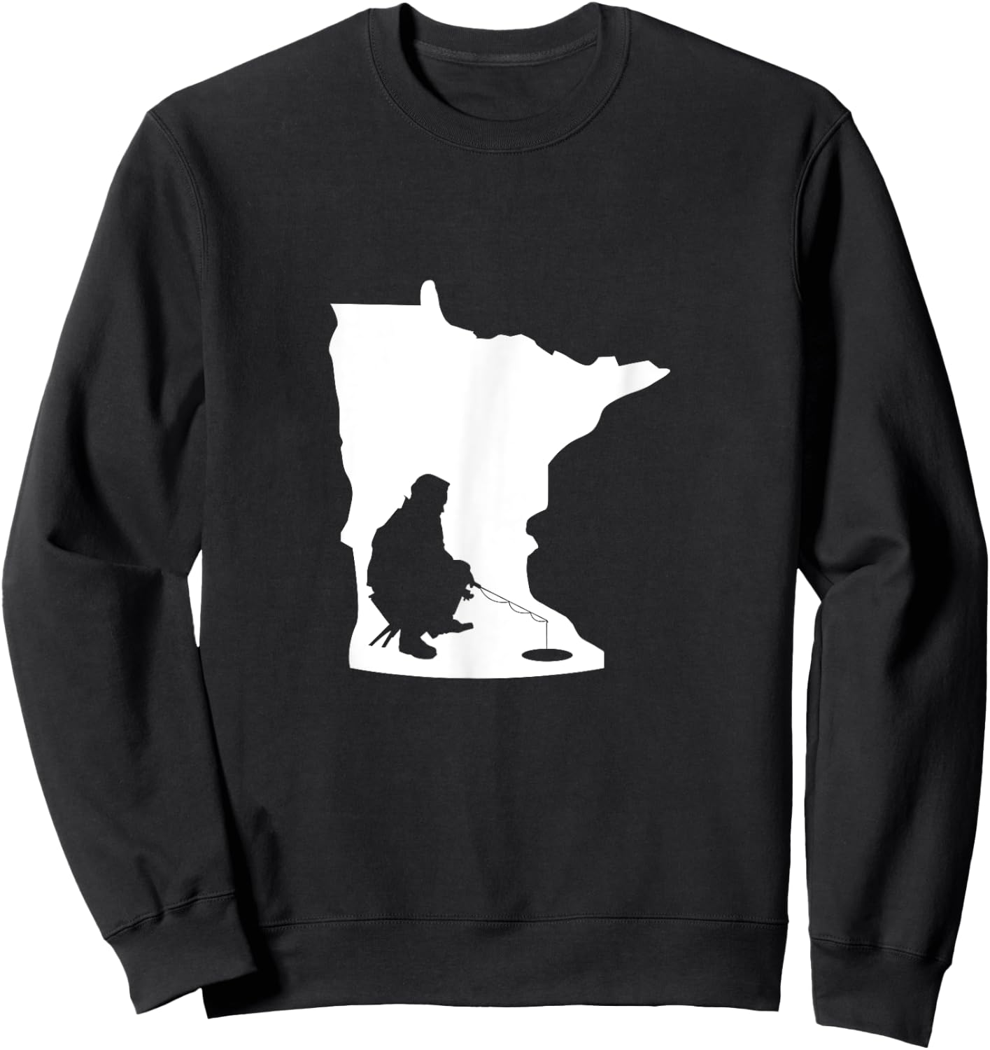 Minnesota MN State Map Ice Fishing Sweatshirt - Sweatshirt | Black