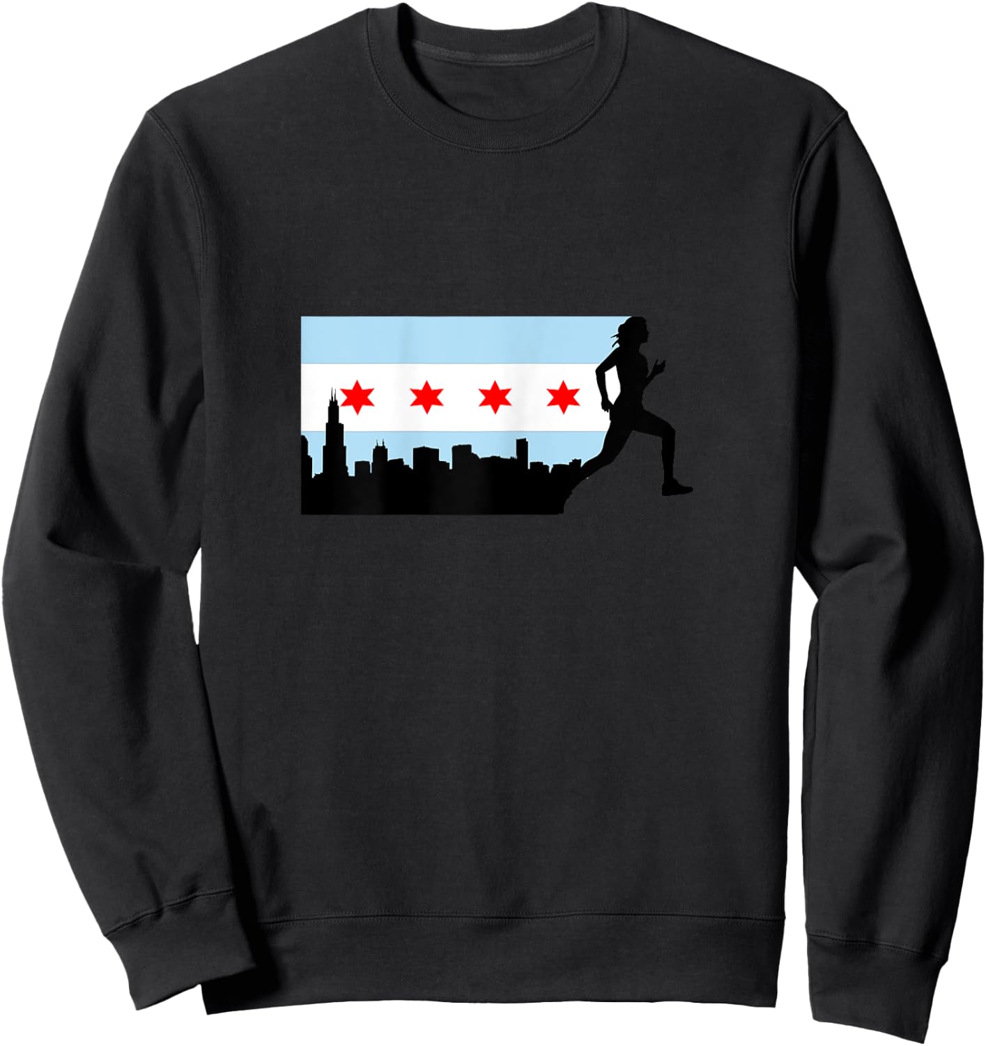 Chicago Flag Silhouette Marathon Runner Running 26.2 Sweatshirt - Sweatshirt | Black