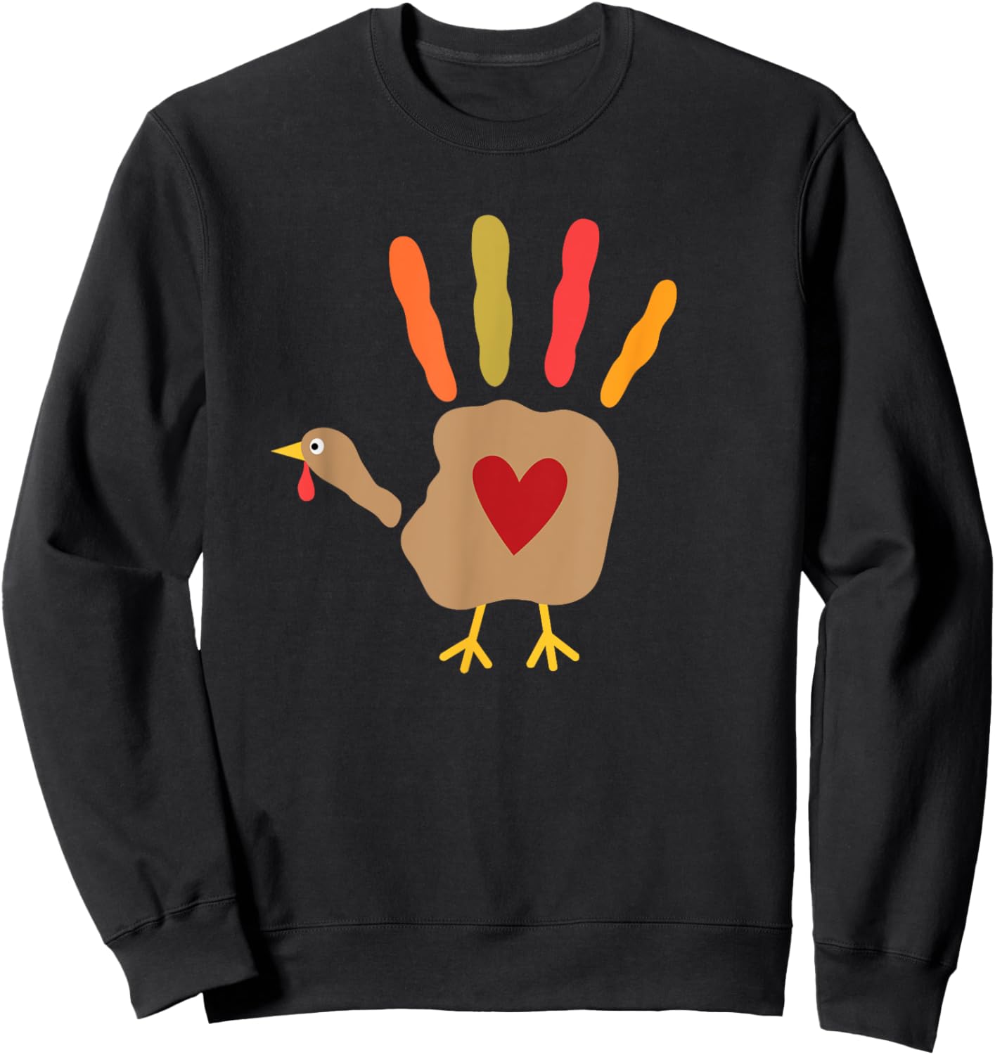 Thanksgiving Turkey Hand Print Heart Sweatshirt - Sweatshirt | Black