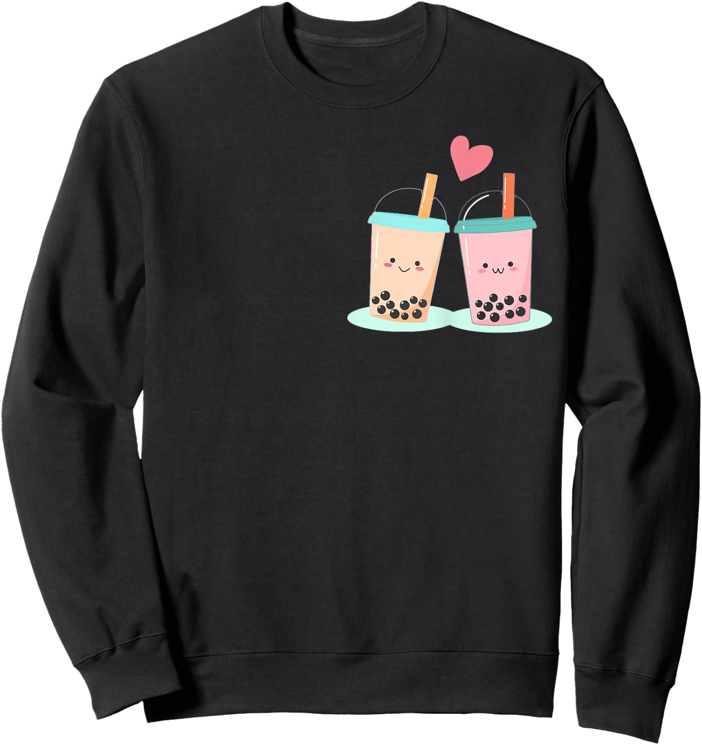 Cute Kawaii Couple Bubble Boba Milk Tea Lover Girl Sweatshirt - Sweatshirt | Black