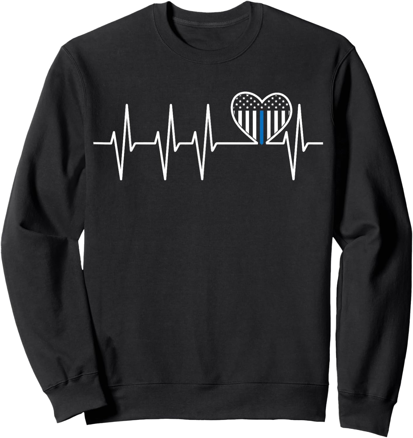 Thin Blue Line Heartbeat Heart Flag Pro Police Officer Pride Sweatshirt - Sweatshirt | Black