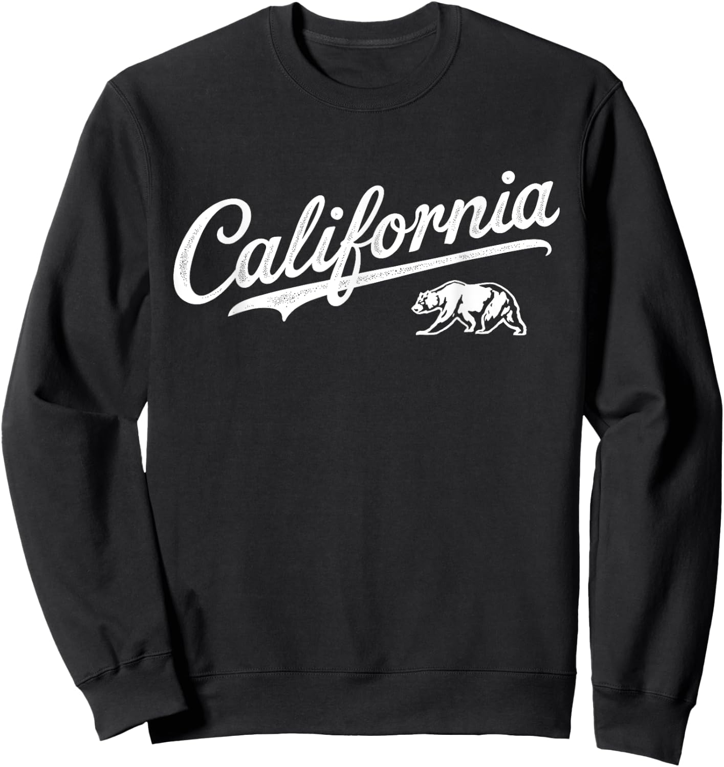 California - CA, Retro Vintage Script Bear Design Sweatshirt - Sweatshirt | Black