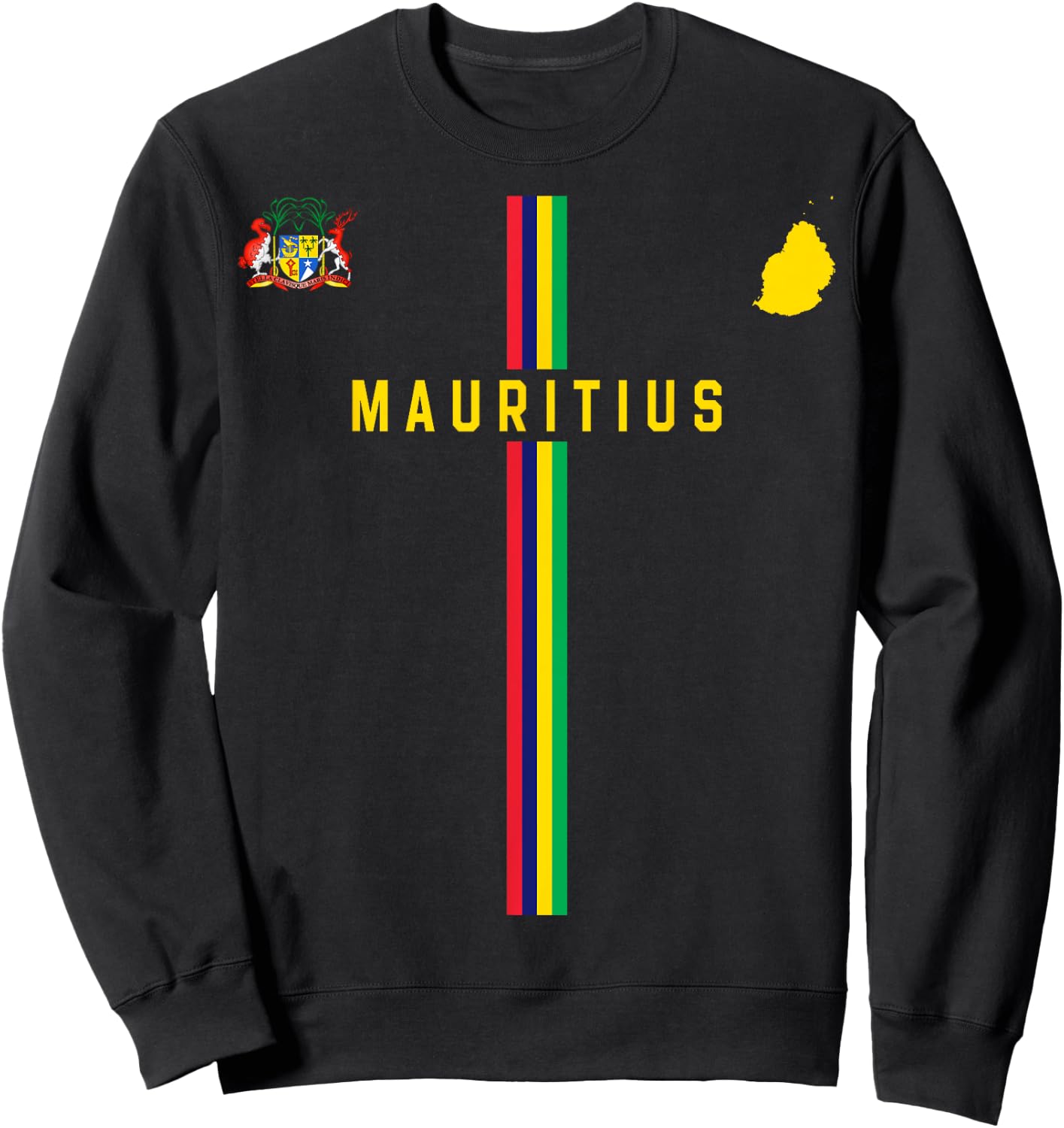 Flag of Mauritius, Silhouette Map of Mauritius, Coat of Arms , Black, S Sweatshirt - Sweatshirt | Black