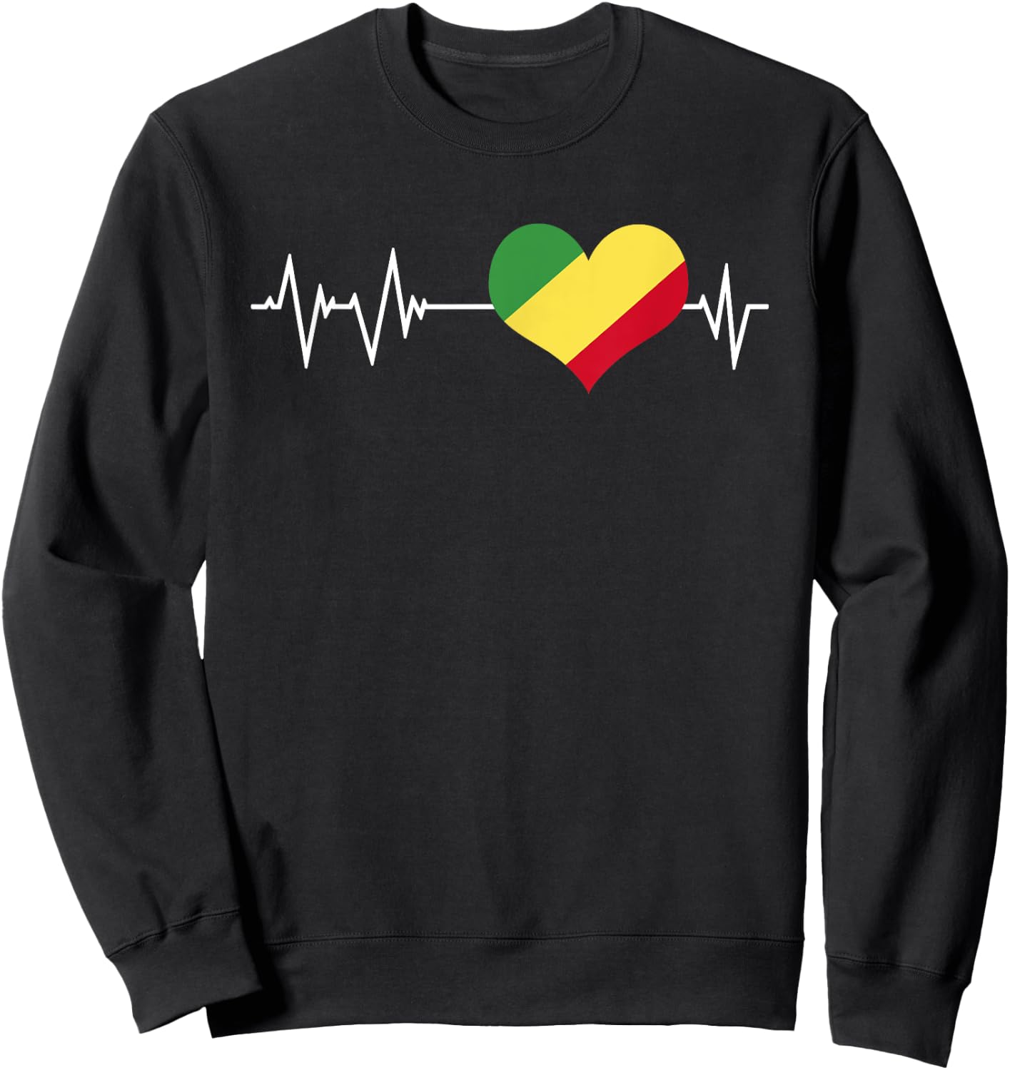 Congo Flag Heart Beat Love Brazzaville Africa , Black, S Sweatshirt - Sweatshirt | Black