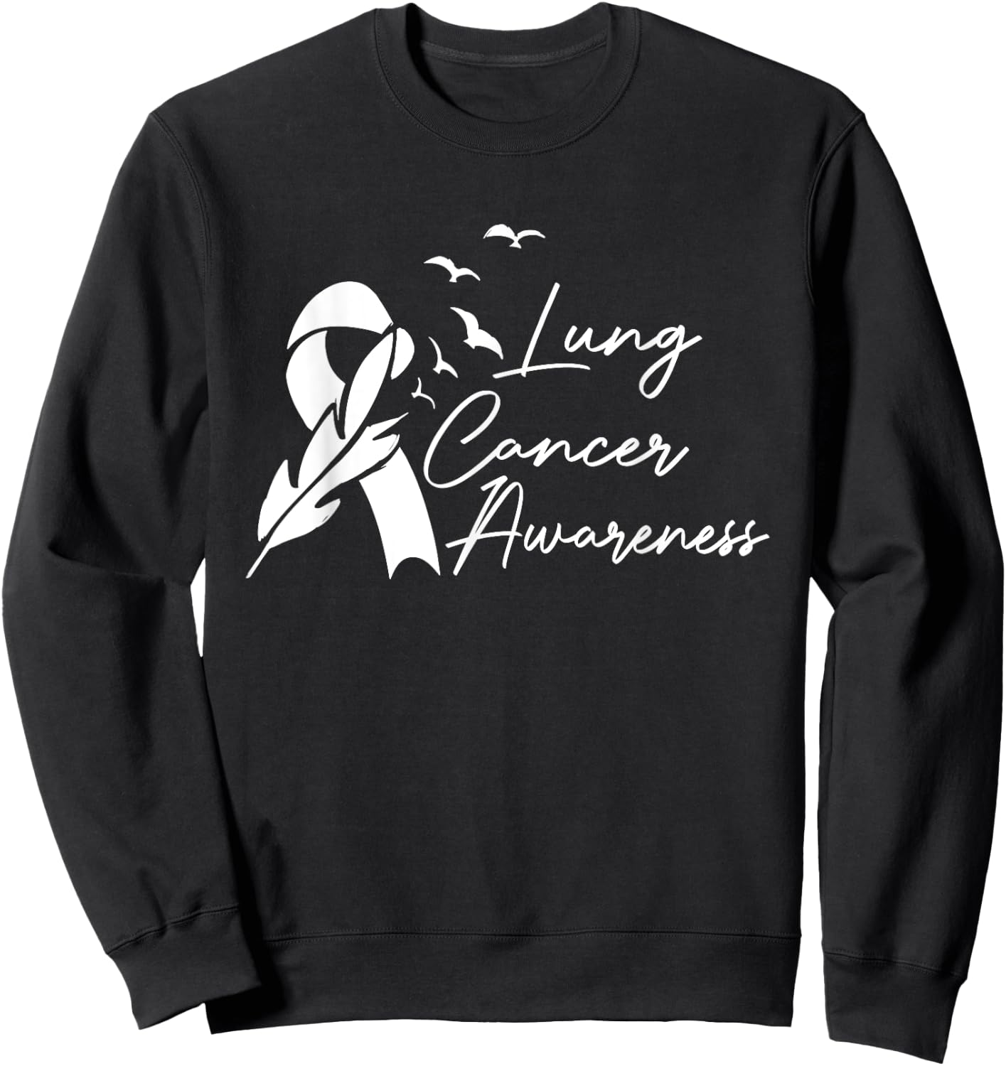 Cute Lung Cancer Awareness Month White Ribbon Men Women Kids Sweatshirt - Sweatshirt | Black