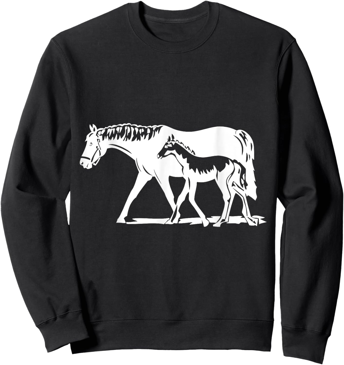Horse Mom With Baby Mare And Foal Sweatshirt - Sweatshirt | Black