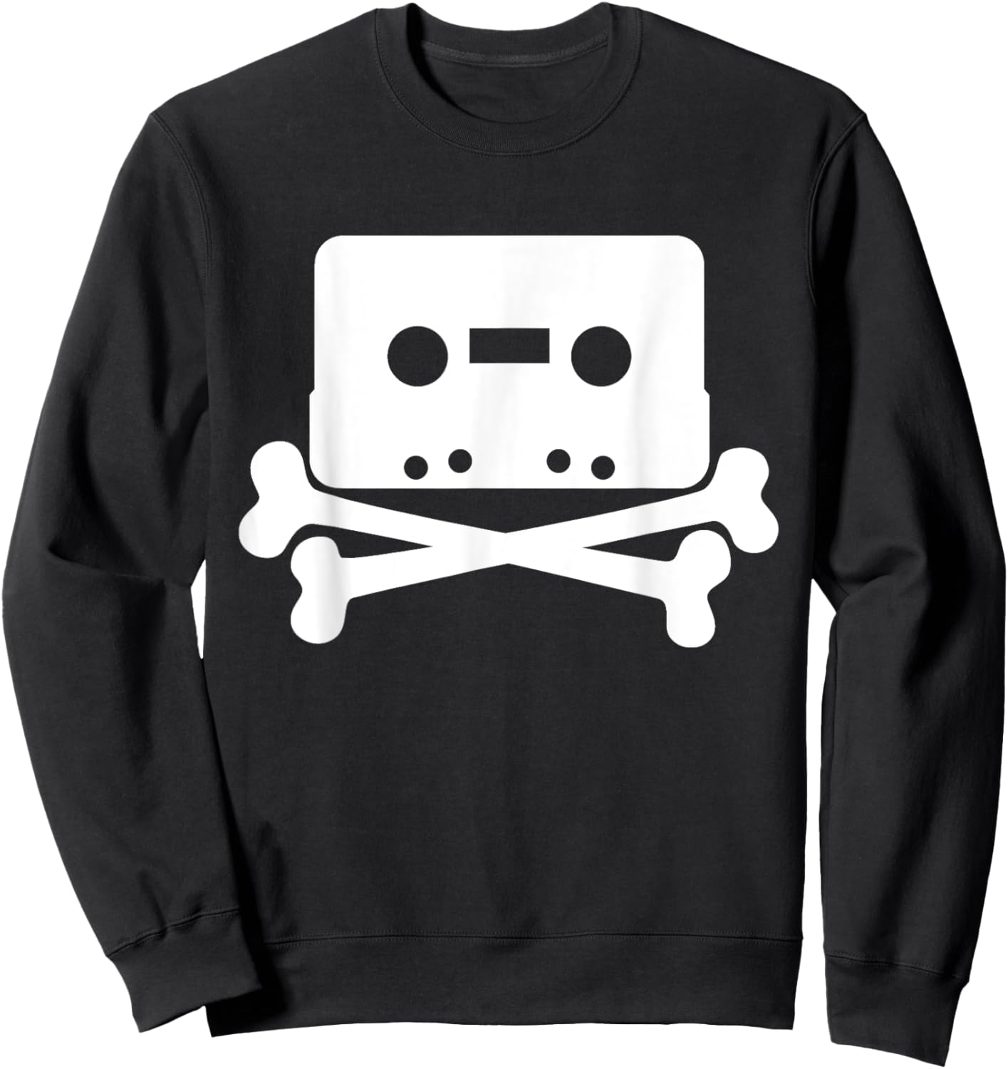 Vintage retro Cassette Tape Skull and Crossbones Sweatshirt - Sweatshirt | Black