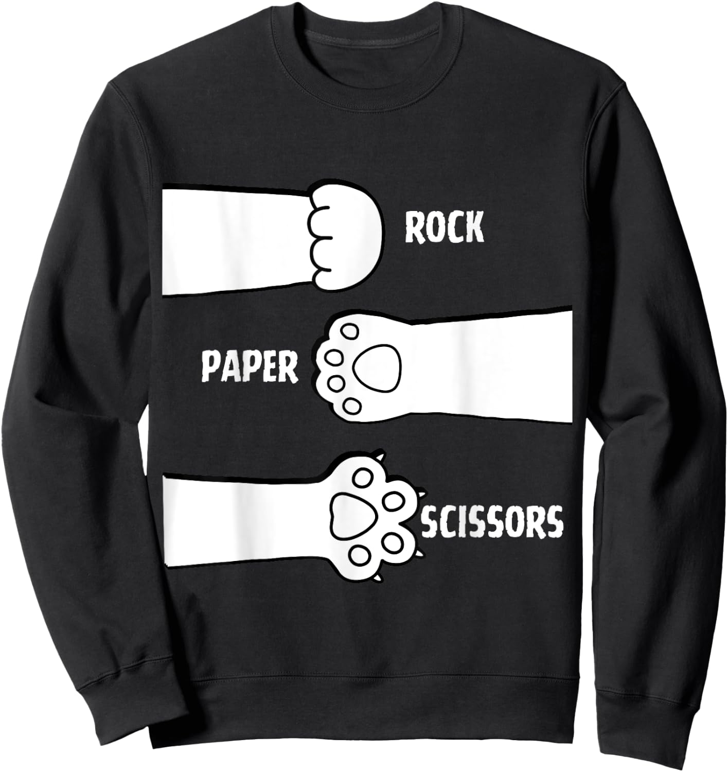 Cat Rock Paper Scissors Hand Game Paw Claw Cute Funny Women Girls Kids Sweatshirt - Sweatshirt | Black