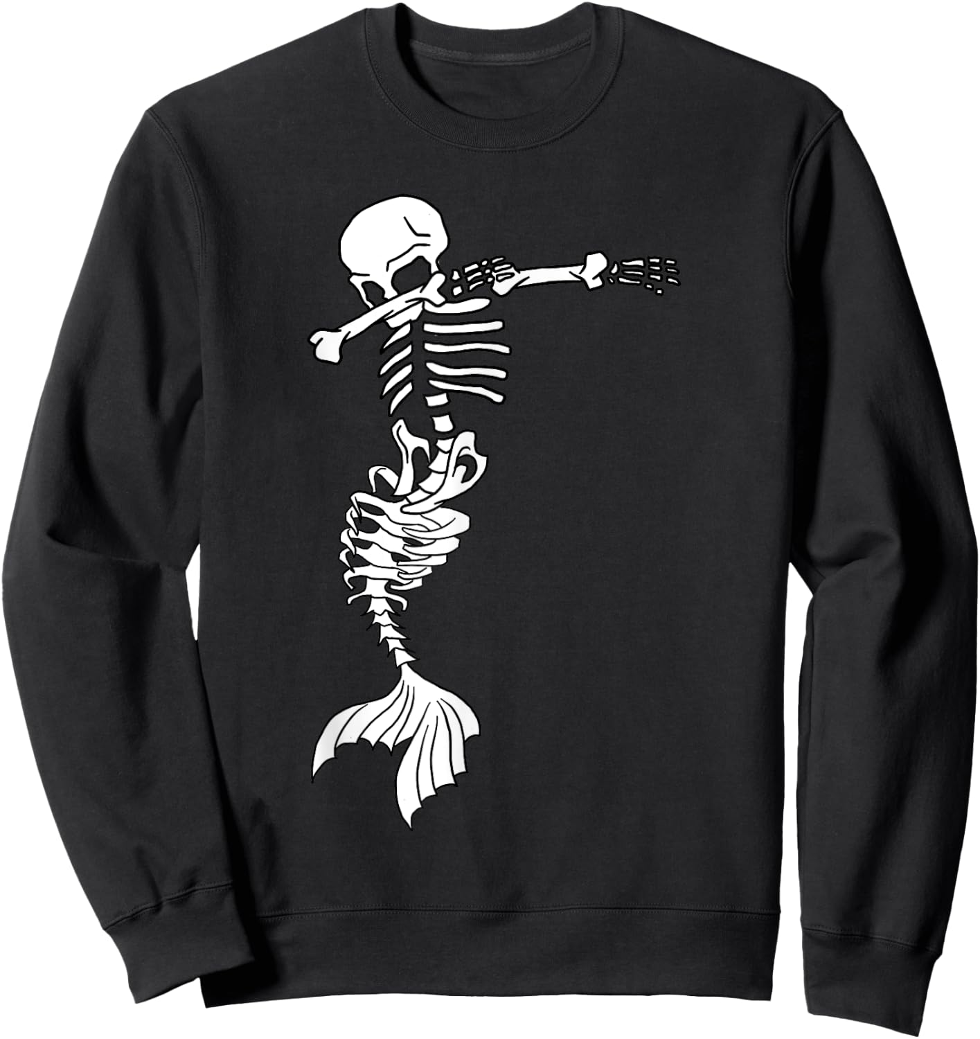Dabbing Mermaid Skeleton Halloween Creepy Dab Spooky Sweatshirt - Sweatshirt | Black
