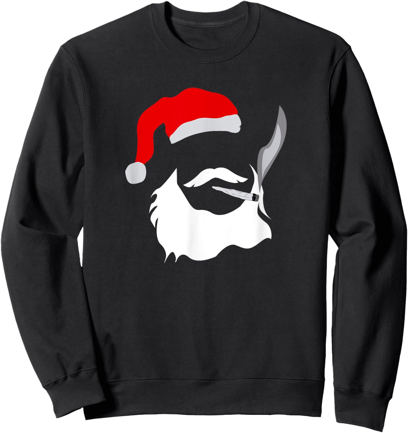 Funny Face Santa Clause Smoking Weed Christmas Marijuana Sweatshirt - Sweatshirt | Black