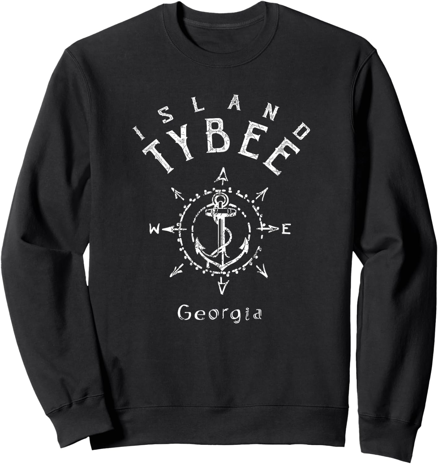 Tybee Island Souvenir, Georgia Nautical Compass Rose Sweatshirt - Sweatshirt | Black