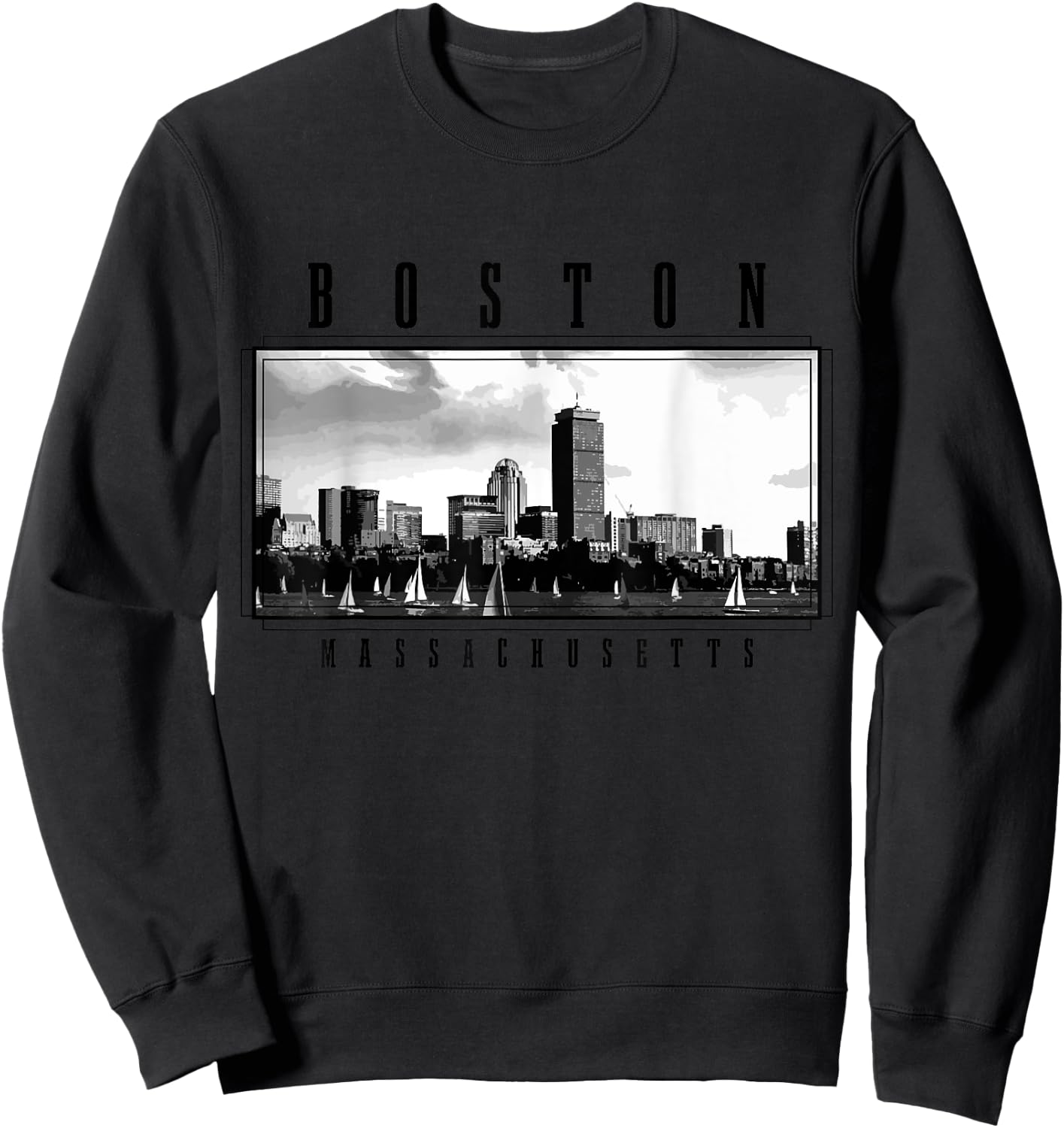 Boston Vintage Skyline Massachusetts USA America Souvenir Sweatshirt - Sweatshirt | Black