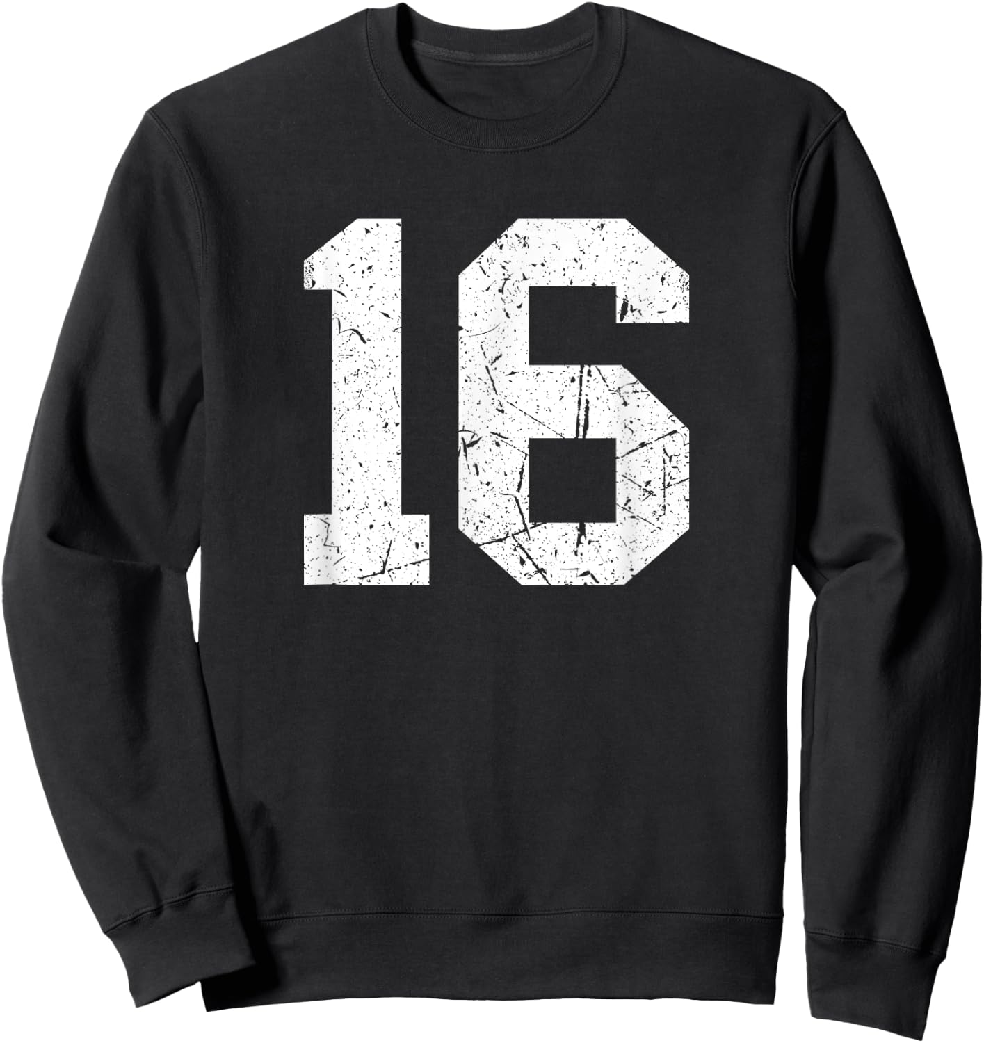 Vintage Number #16 White Sports Team Varsity Number Sweatshirt - Sweatshirt | Black