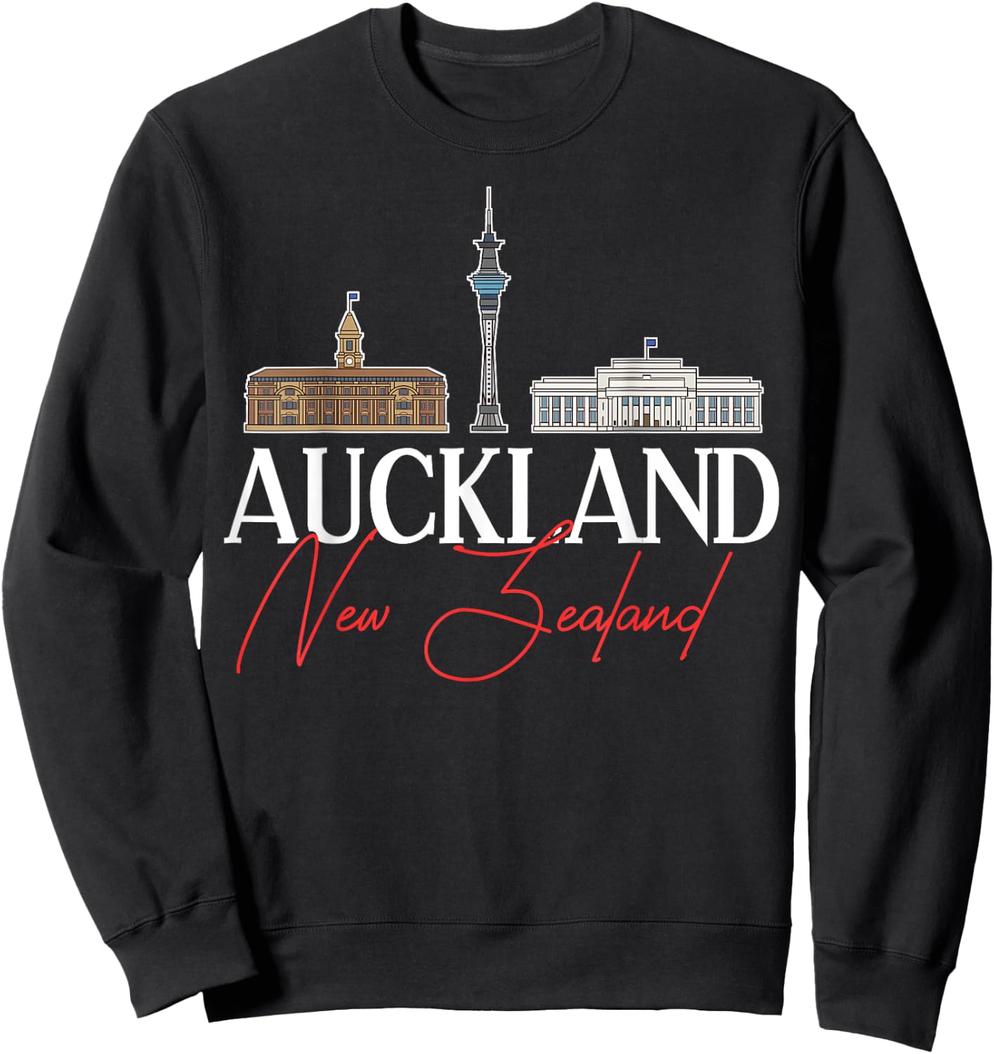 Auckland New Zealand City Skyline Map Travel Sweatshirt - Sweatshirt | Black