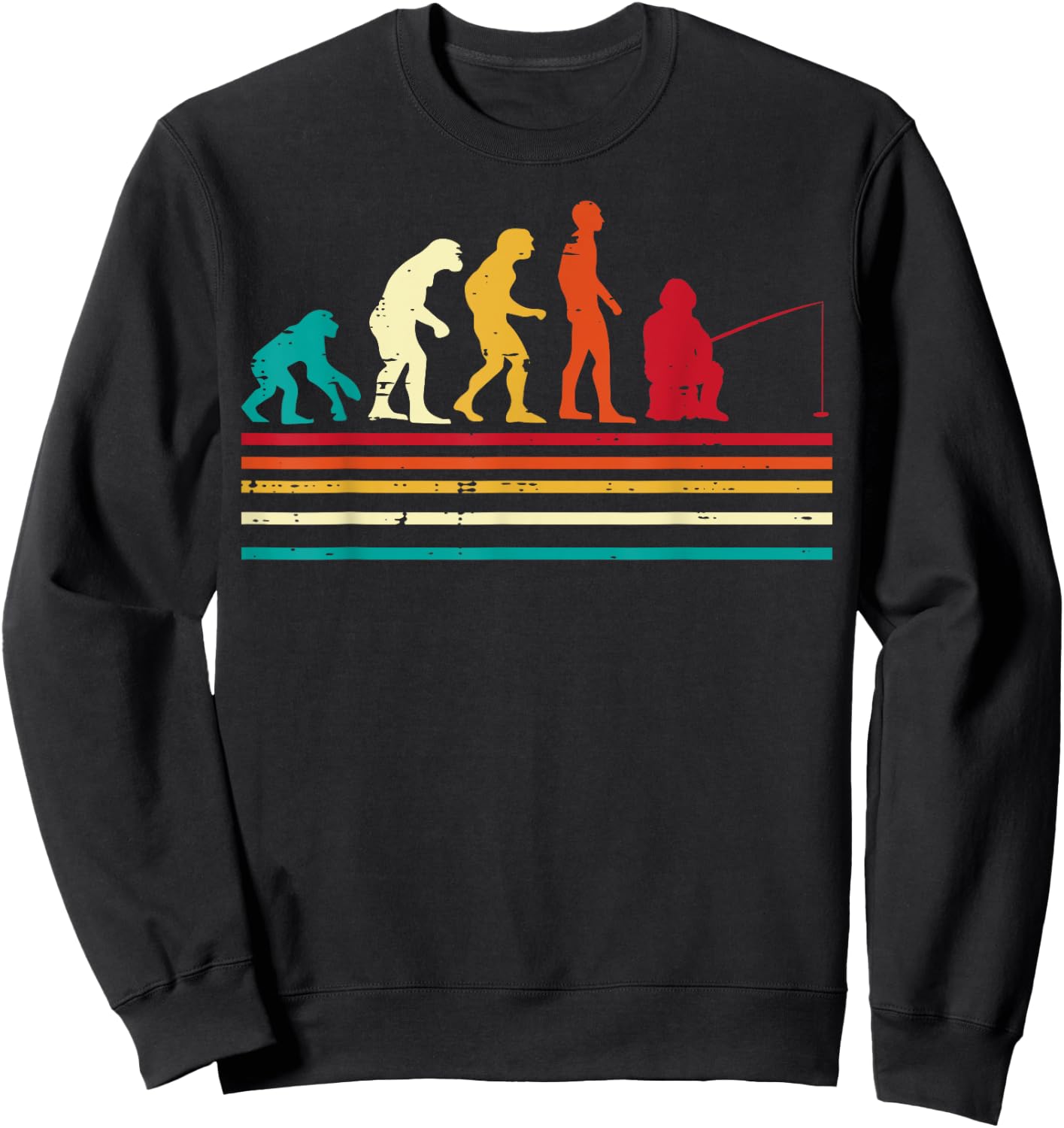 Fishing Human Evolution Retro Angler Men Women Boy Kids Teen Sweatshirt - Sweatshirt | Black
