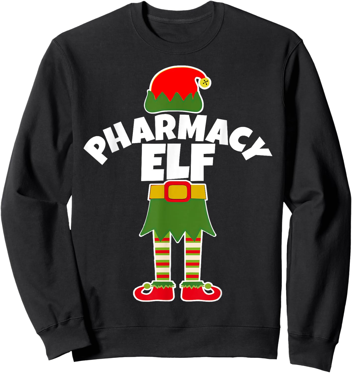 Pharmacy Elf Funny Pharmacist Tech Holiday Christmas T Shirt Sweatshirt - Sweatshirt | Black