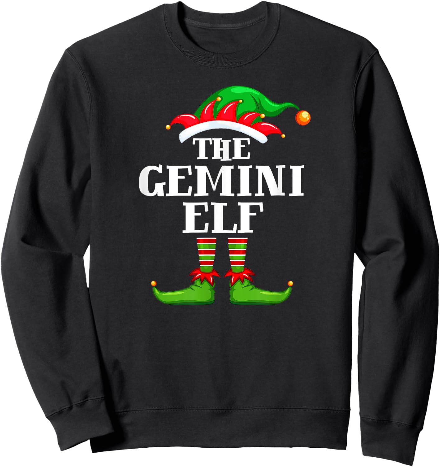 Gemini Elf Matching Family Group Christmas Party Pyjamas Sweatshirt - Sweatshirt | Black