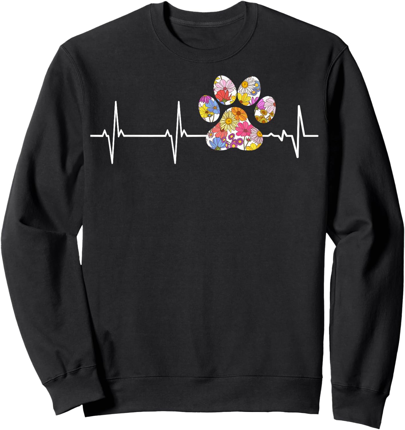 Cute vet flower paw print heartbeat ECG Vet Tech Sweatshirt - Sweatshirt | Black