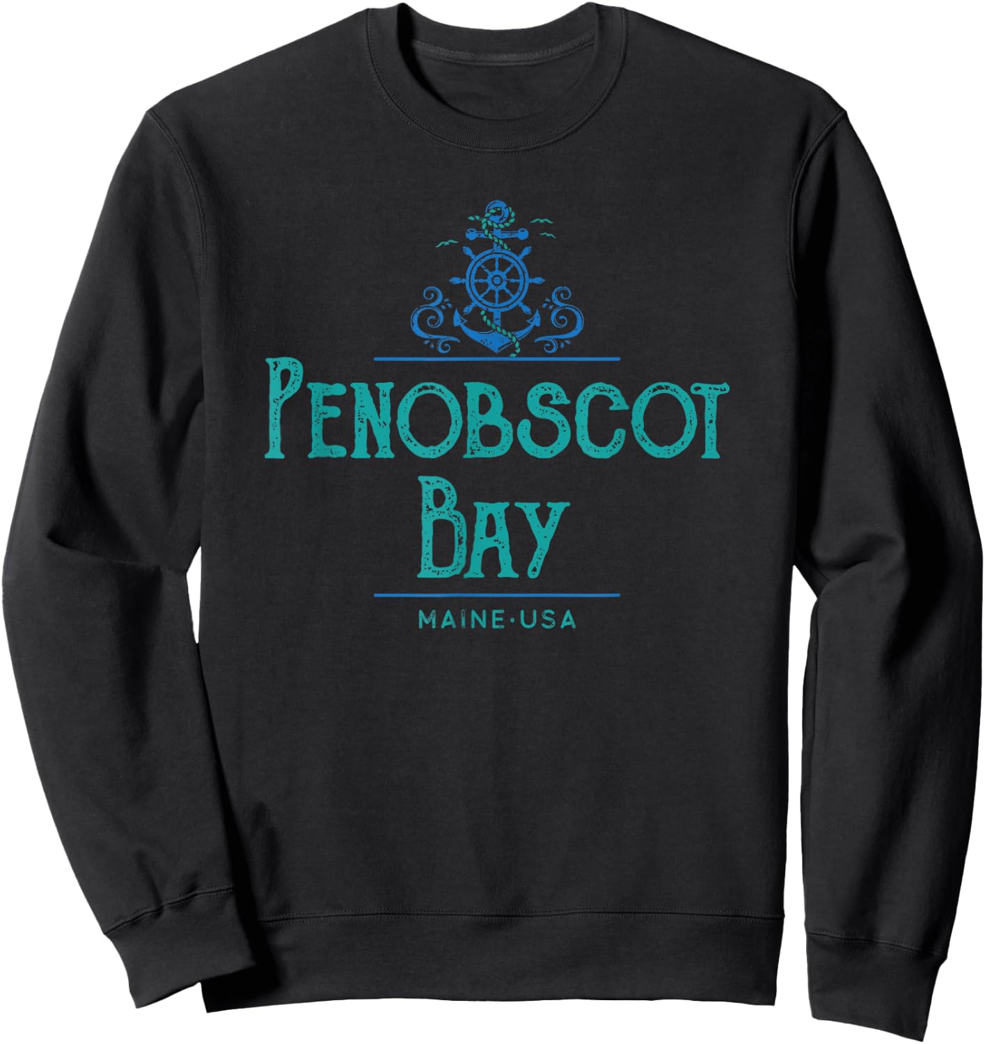 Penobscot Bay Maine Nautical Design Sweatshirt - Sweatshirt | Black