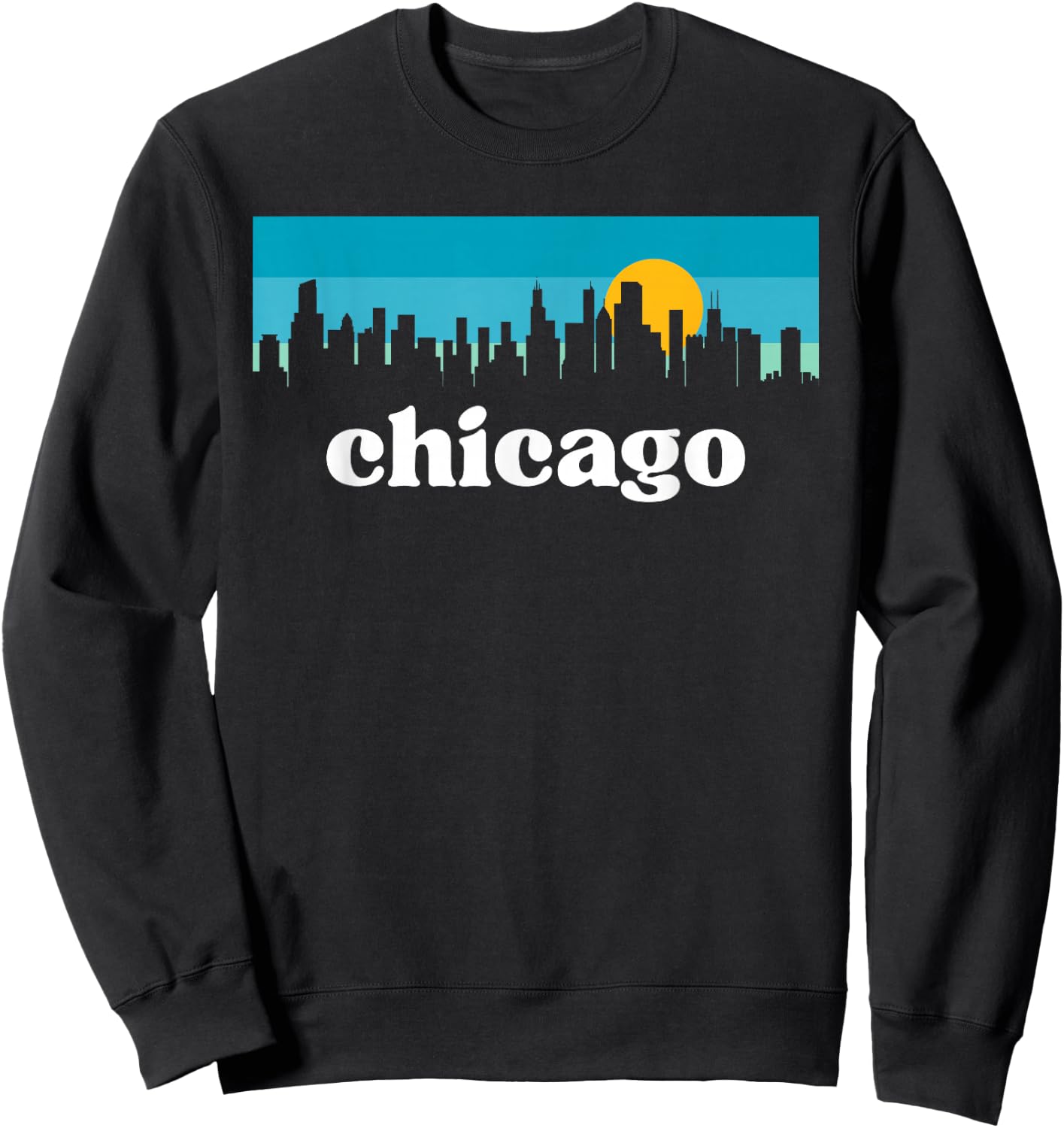 Chicago Illinois Retro Sunset Skyline Sweatshirt - Sweatshirt | Black