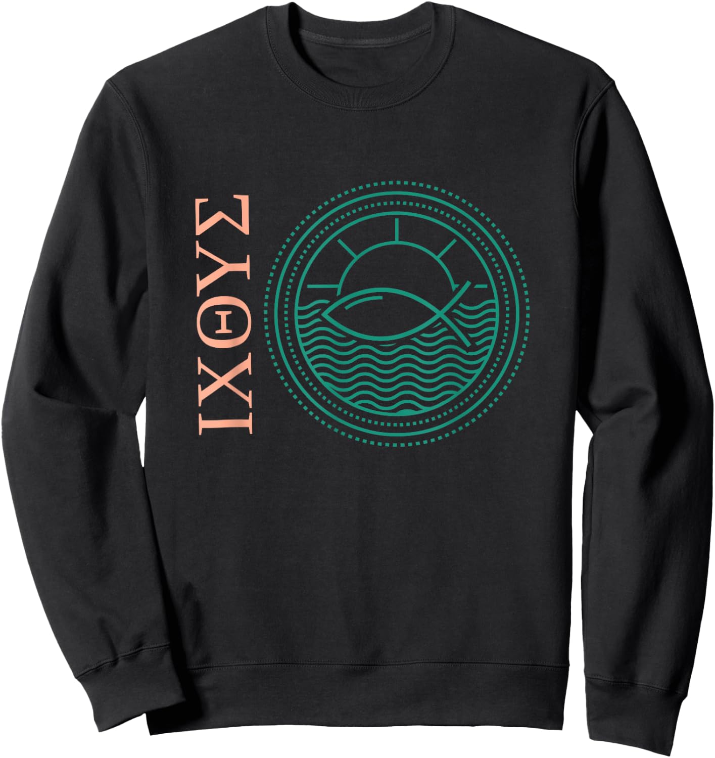 Ixoye Ichthys Ichthus Greek Fish Jesus Christ Son God Savior Sweatshirt - Sweatshirt | Black