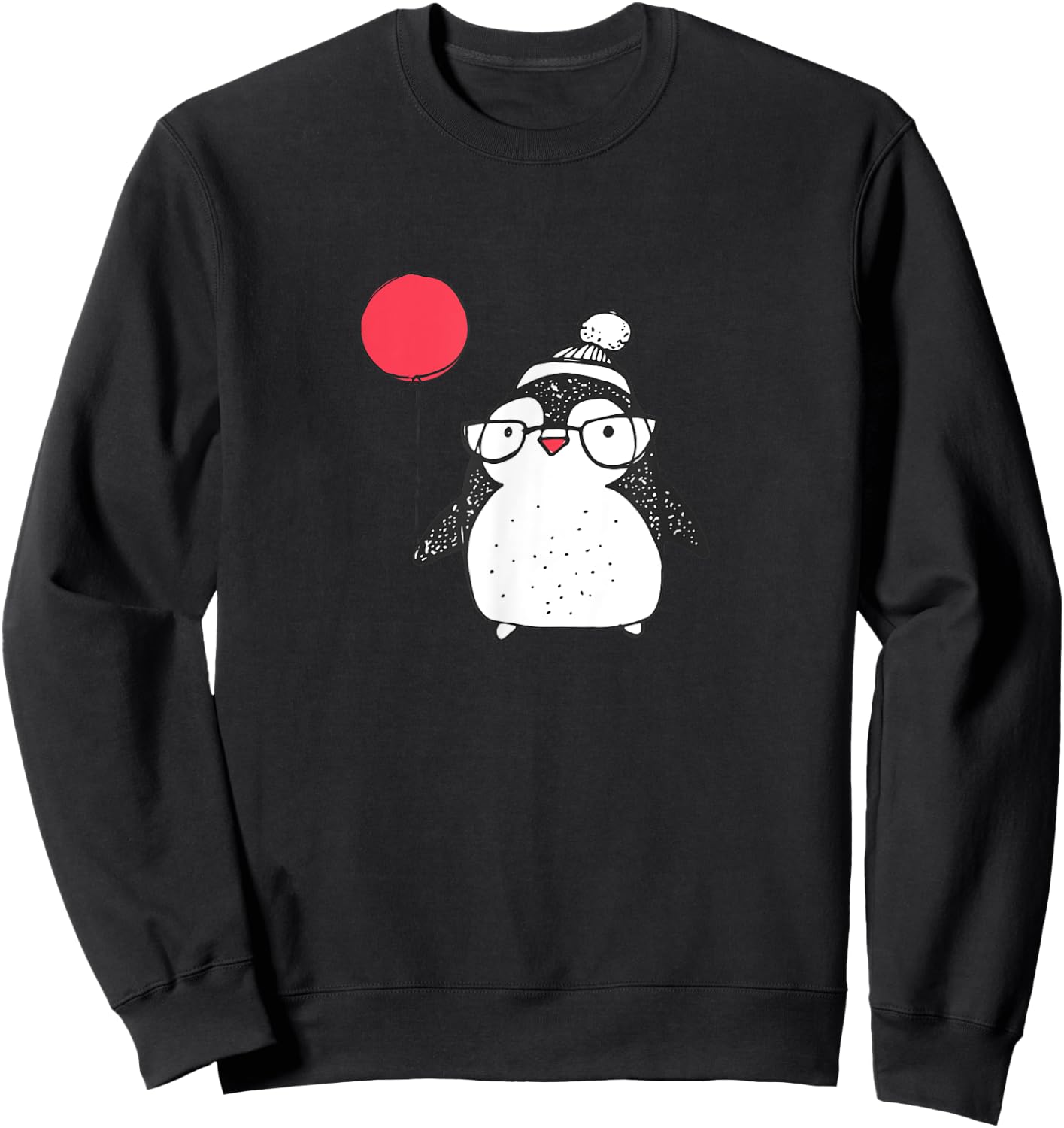 Kids Cute Christmas Baby Penguin Red Balloon Eyeglasses Sweatshirt - Sweatshirt | Black