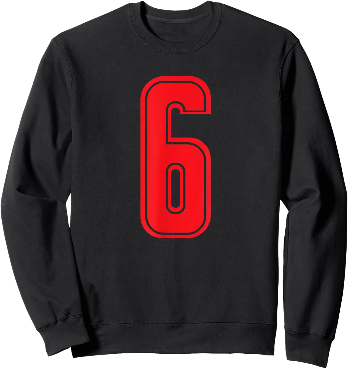 Number 6 Red Sports Team Sweatshirt - Sweatshirt | Black