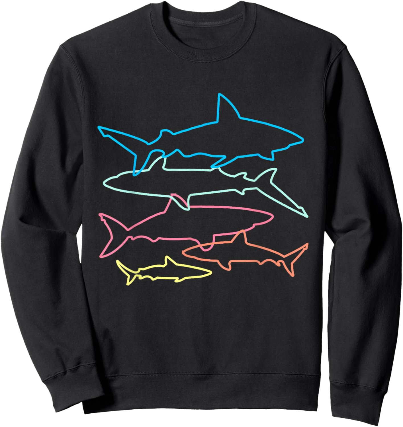 Retro Shark Colort Art Shark Party Kids Women Men Lovers Sweatshirt - Sweatshirt | Black