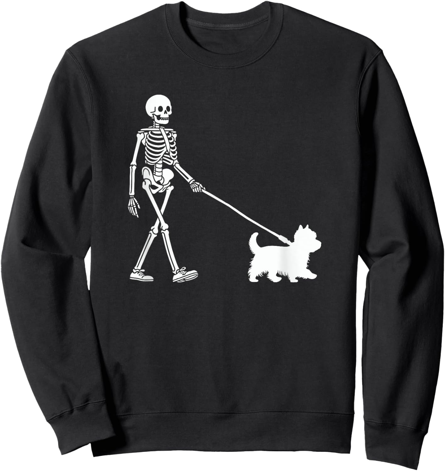 Skeleton Walking a Dog Westie Halloween Outfit Women Kids Sweatshirt - Sweatshirt | Black