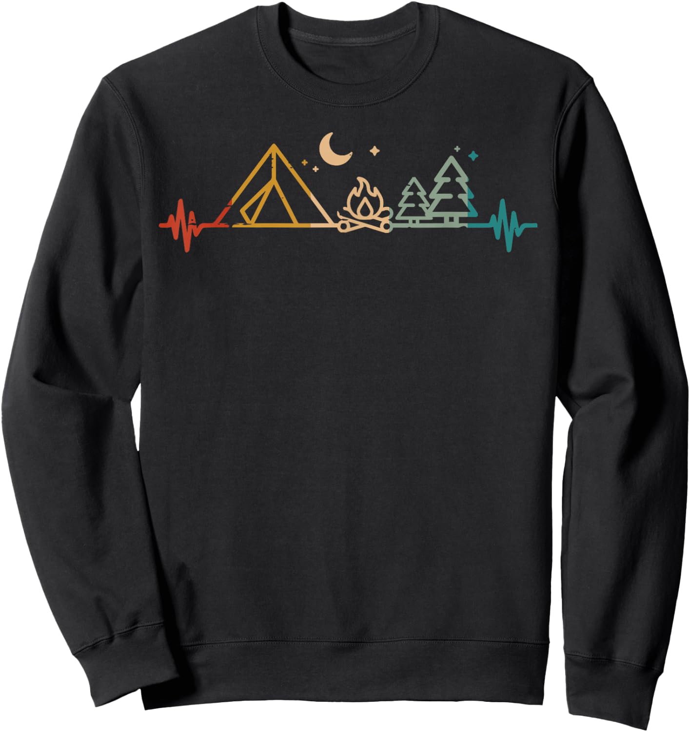 Camping Heartbeat Zelt Lagerfeuer Bäume Camper Herren Damen Kinder Sweatshirt - Sweatshirt | Black