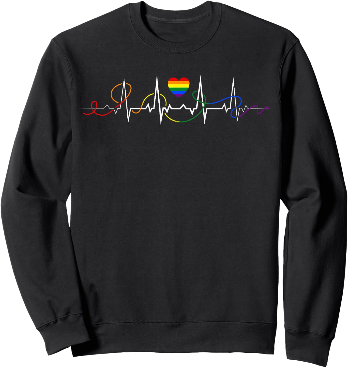 Rainbow Heartbeat Love LGBTQ+ Pride Graphic Sweatshirt - Sweatshirt | Black