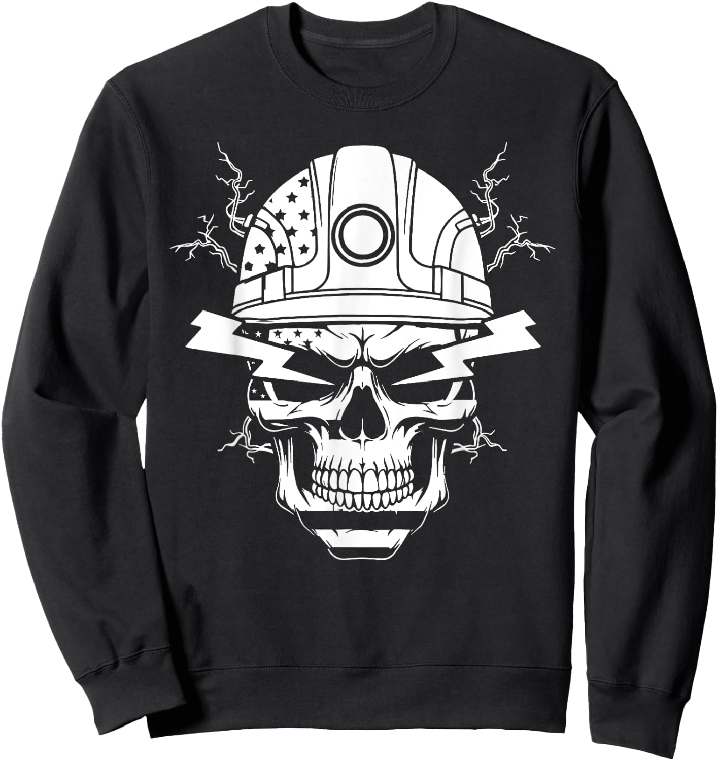 Electric lineman skull electrician skull American flag funny Sweatshirt - Sweatshirt | Black