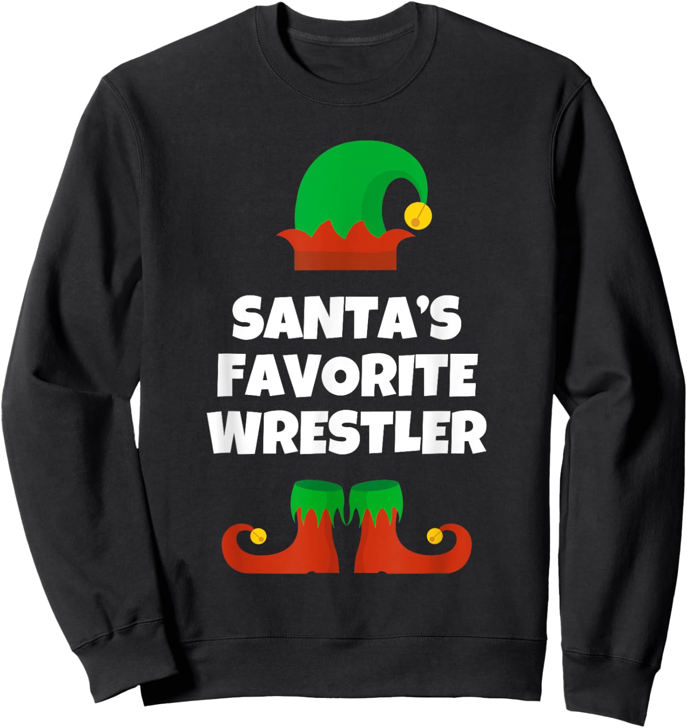 Santas Favorite Wrestler Hat Christmas Funny Pj Wrestling Sweatshirt - Sweatshirt | Black