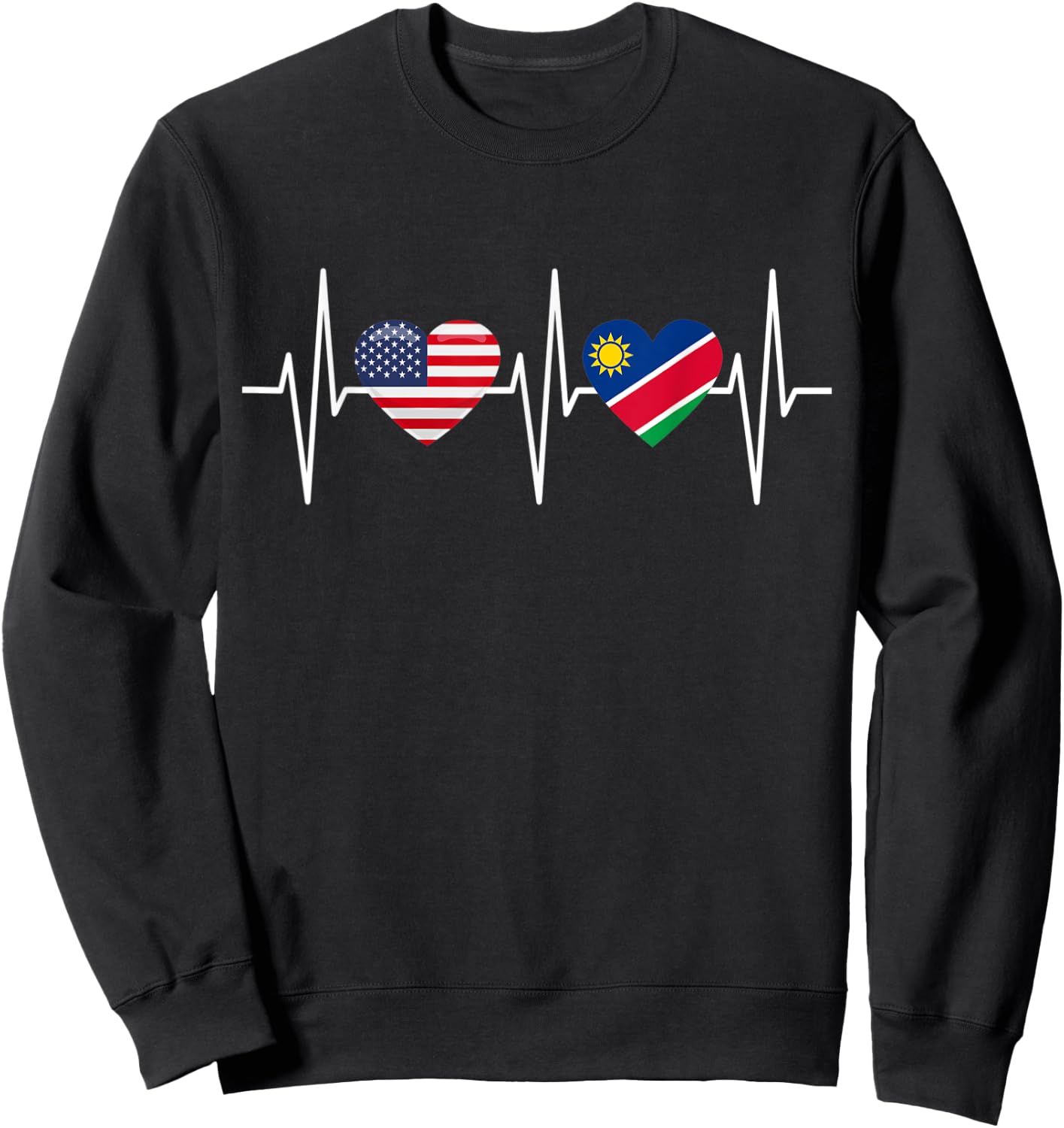 USA Namibia Shirt Heartbeat America Namibian Flag Heart Sweatshirt - Sweatshirt | Black