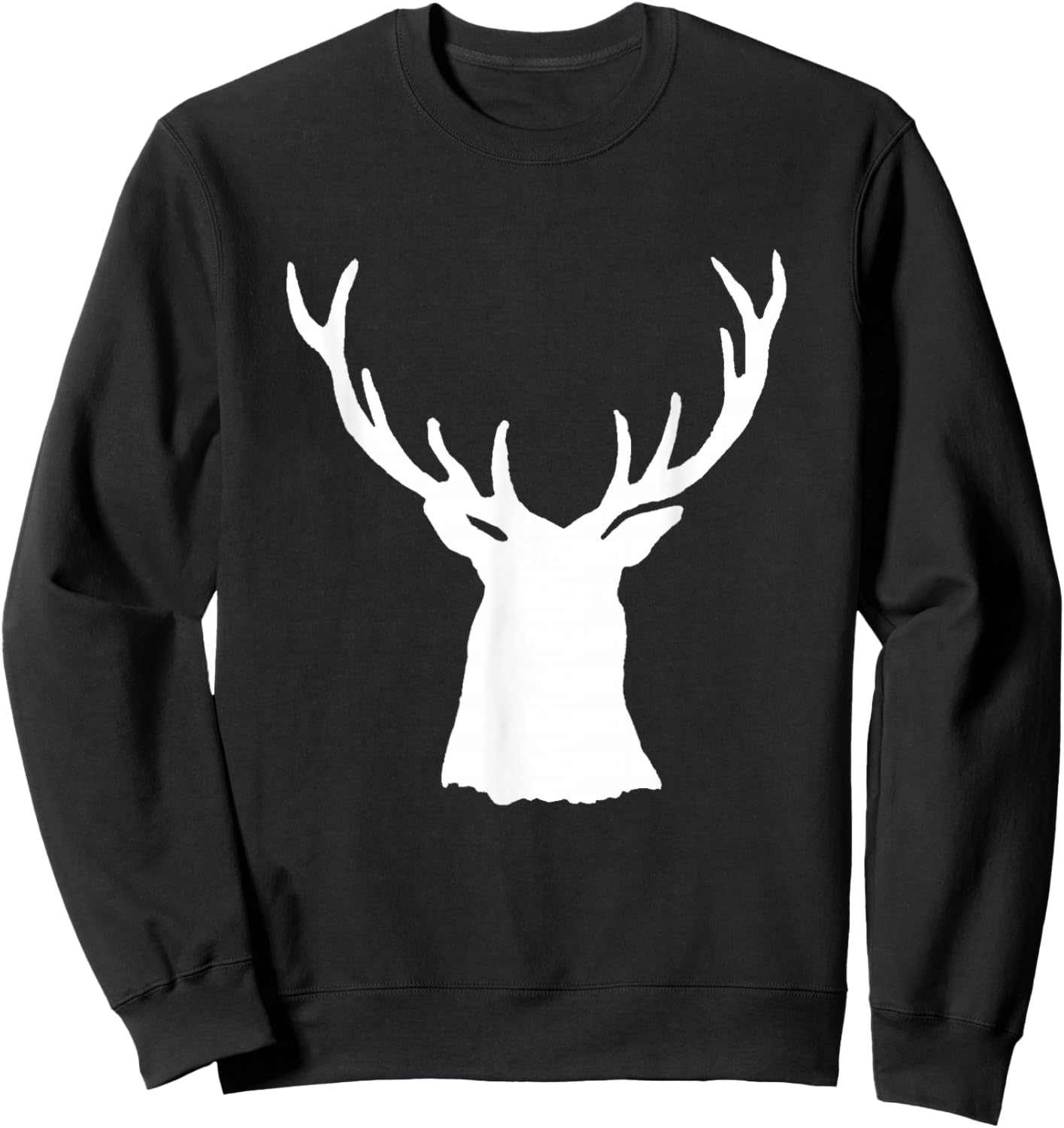 Buck Stag Head Antlers Silhouette White Shadow Deer Sweatshirt - Sweatshirt | Black