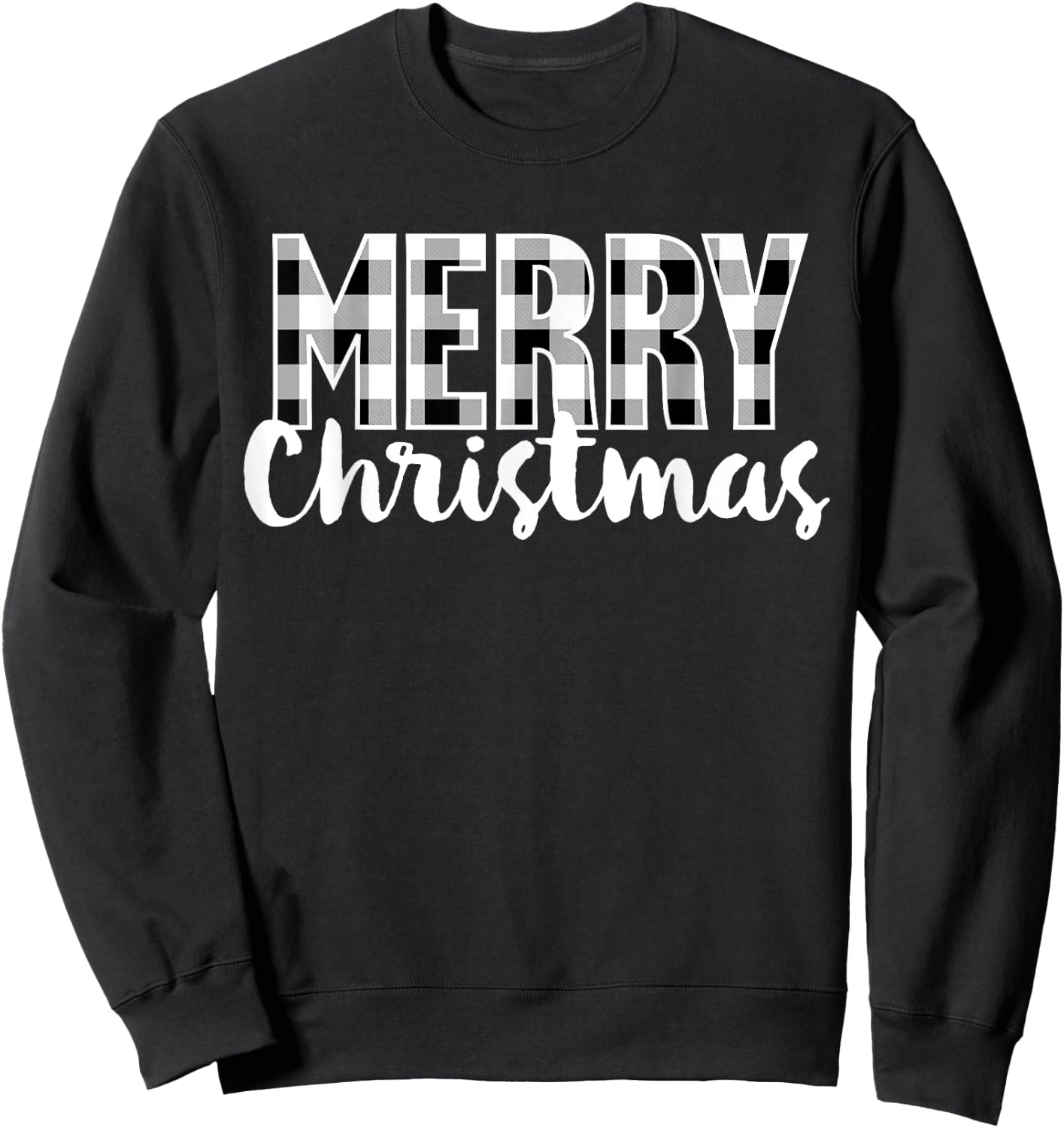 Merry Christmas Shirt Women Men Kids Cool Buffalo Plaid Xmas Sweatshirt - Sweatshirt | Black