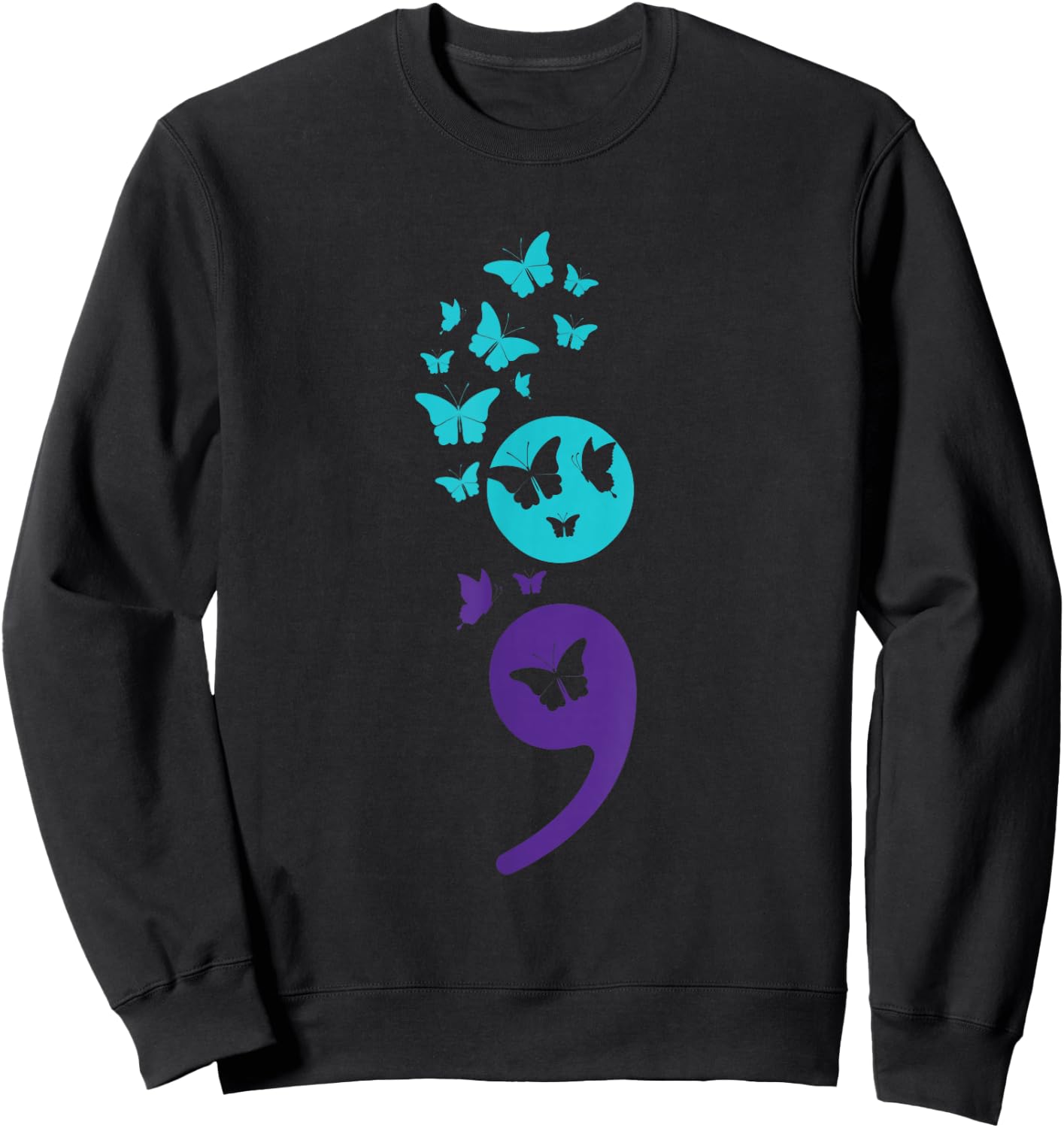 Butterfly Semicolon Suicide Awareness Mental Health Sweatshirt - Sweatshirt | Black