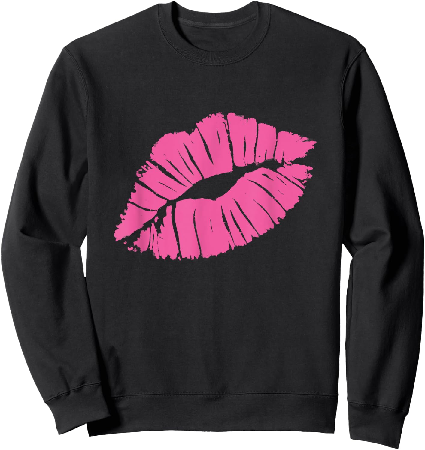 Bold Pink Lip Kiss Love Yourself Empowerment in 80s Style Sweatshirt - Sweatshirt | Black