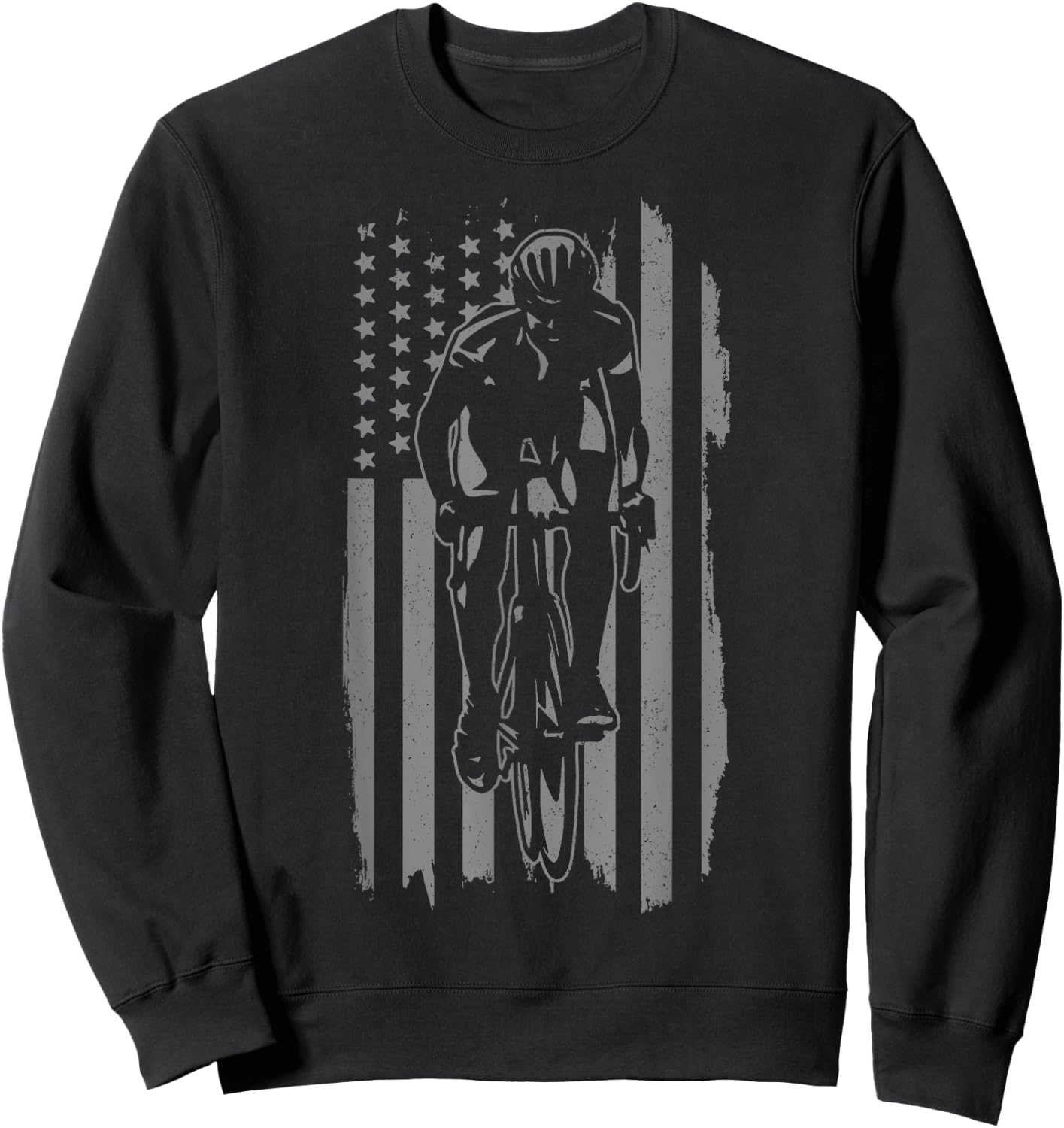 Road Bike Patriotic American Flag Bicycle Cycling Cyclist Men Sweatshirt - Sweatshirt | Black