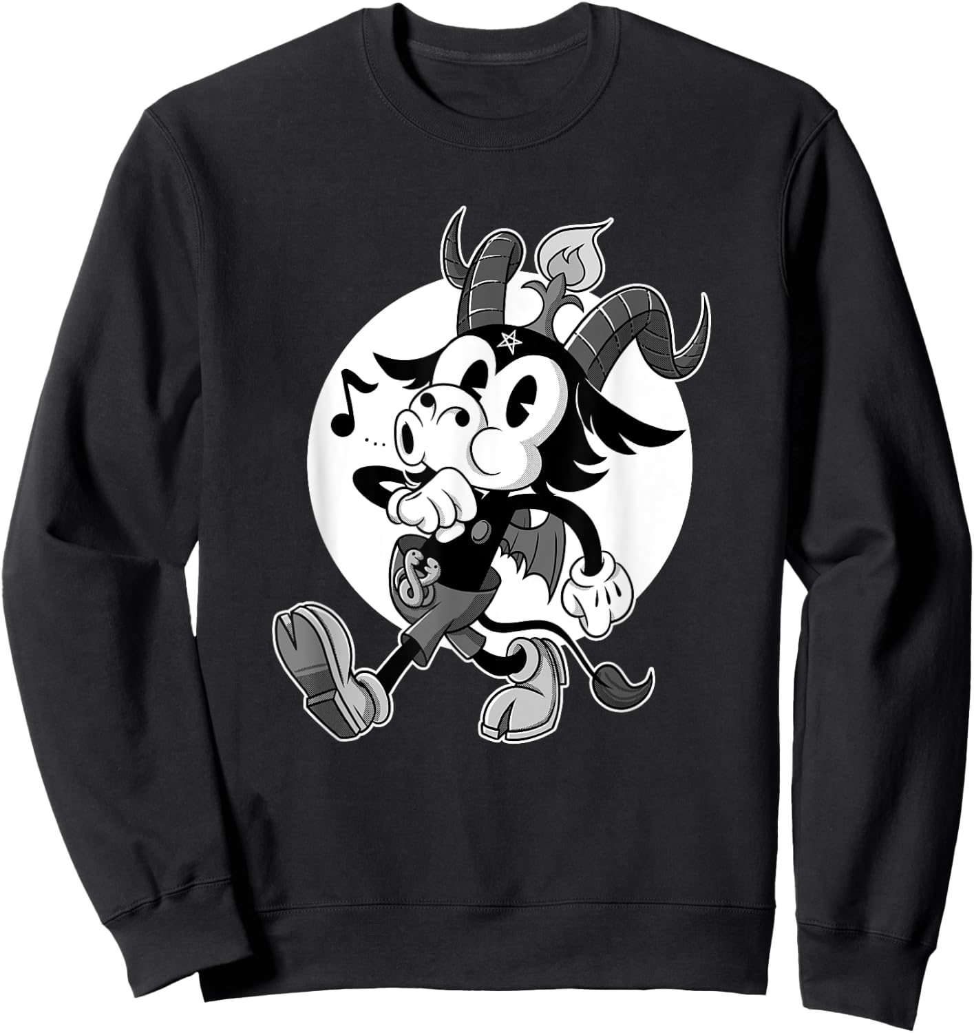 Atheist Satan Baphomet goat Retro Cartoon Black and White Sweatshirt - Sweatshirt | Black