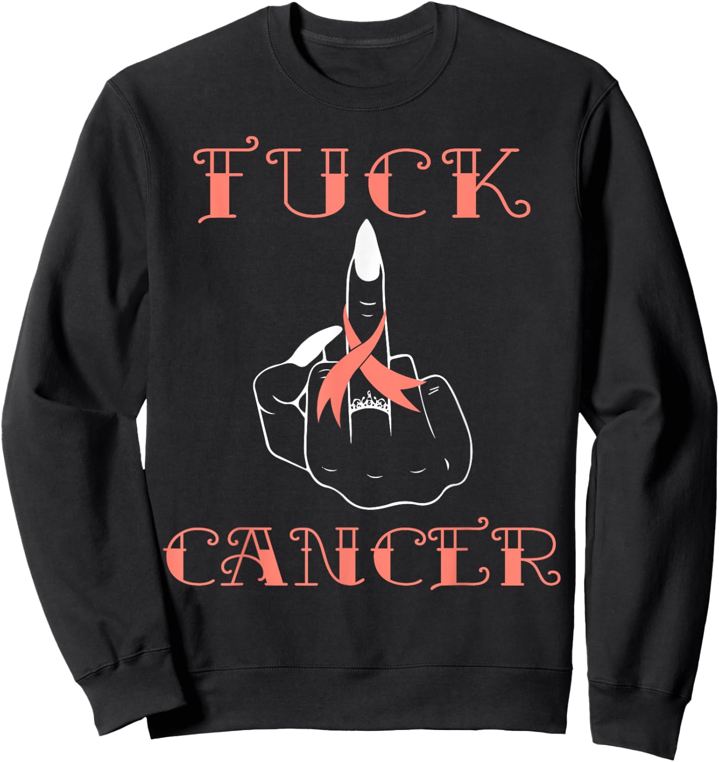 Fuck Cancer Tattoos Survivor Peach Ribbon Uterine Cancer Sweatshirt - Sweatshirt | Black
