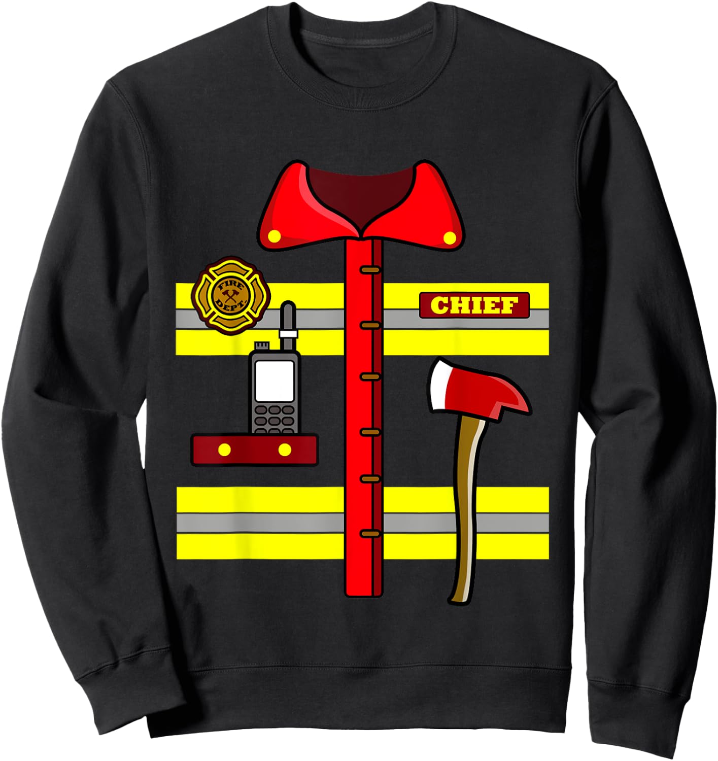 Adult Kids Halloween Fireman Firefighter Costume Sweatshirt - Sweatshirt | Black