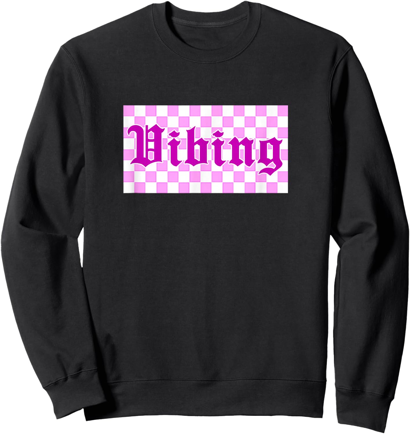 Pink Color Vibng Check Pink Graphic Sweatshirt - Sweatshirt | Black