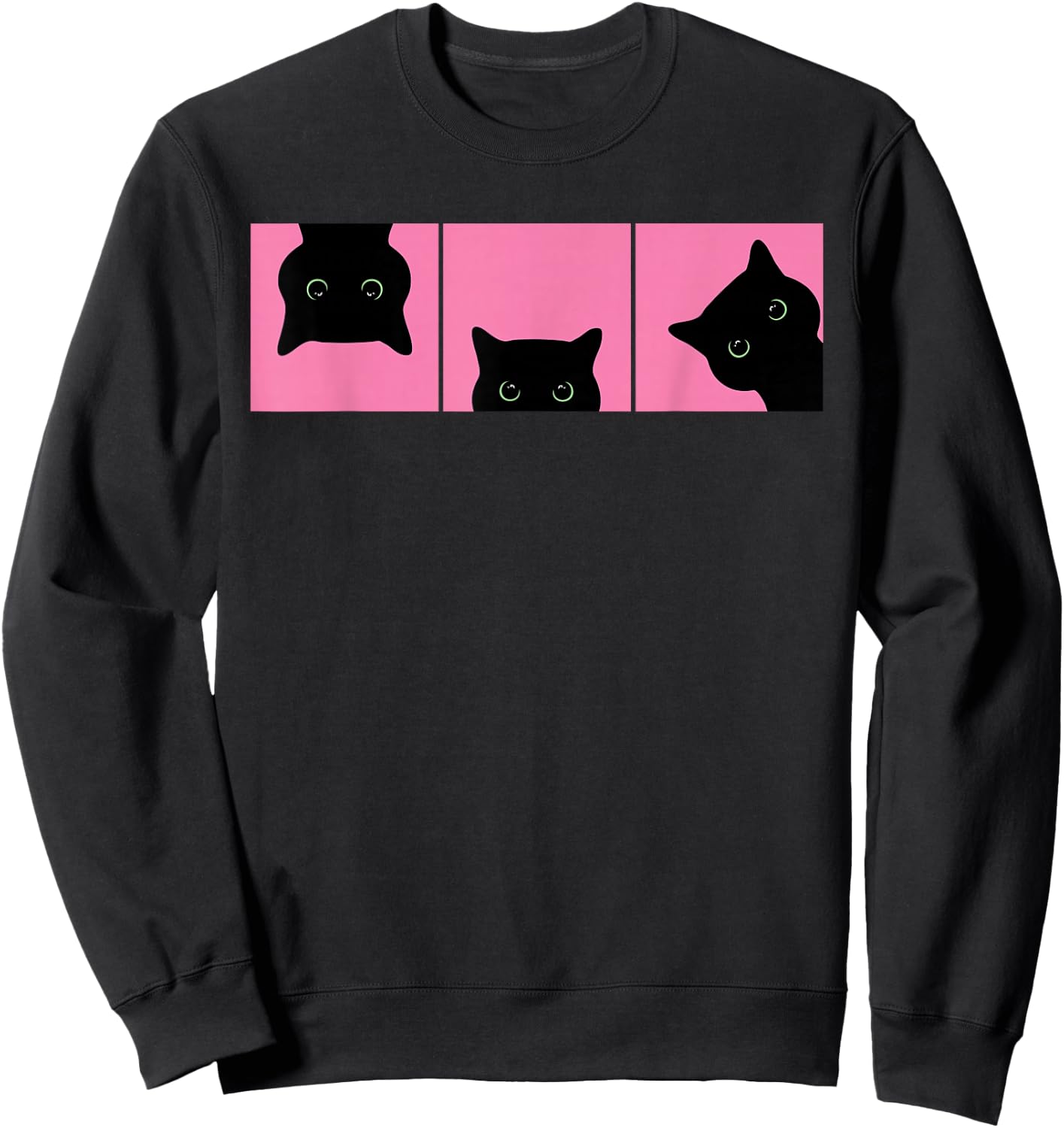 Pink Pop Art Black Cats Peeking Cute Funny Cat Lover Sweatshirt - Sweatshirt | Black